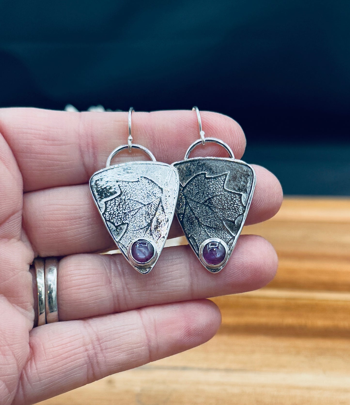 Sterling Silver Patterned Silky Sapphire Earrings