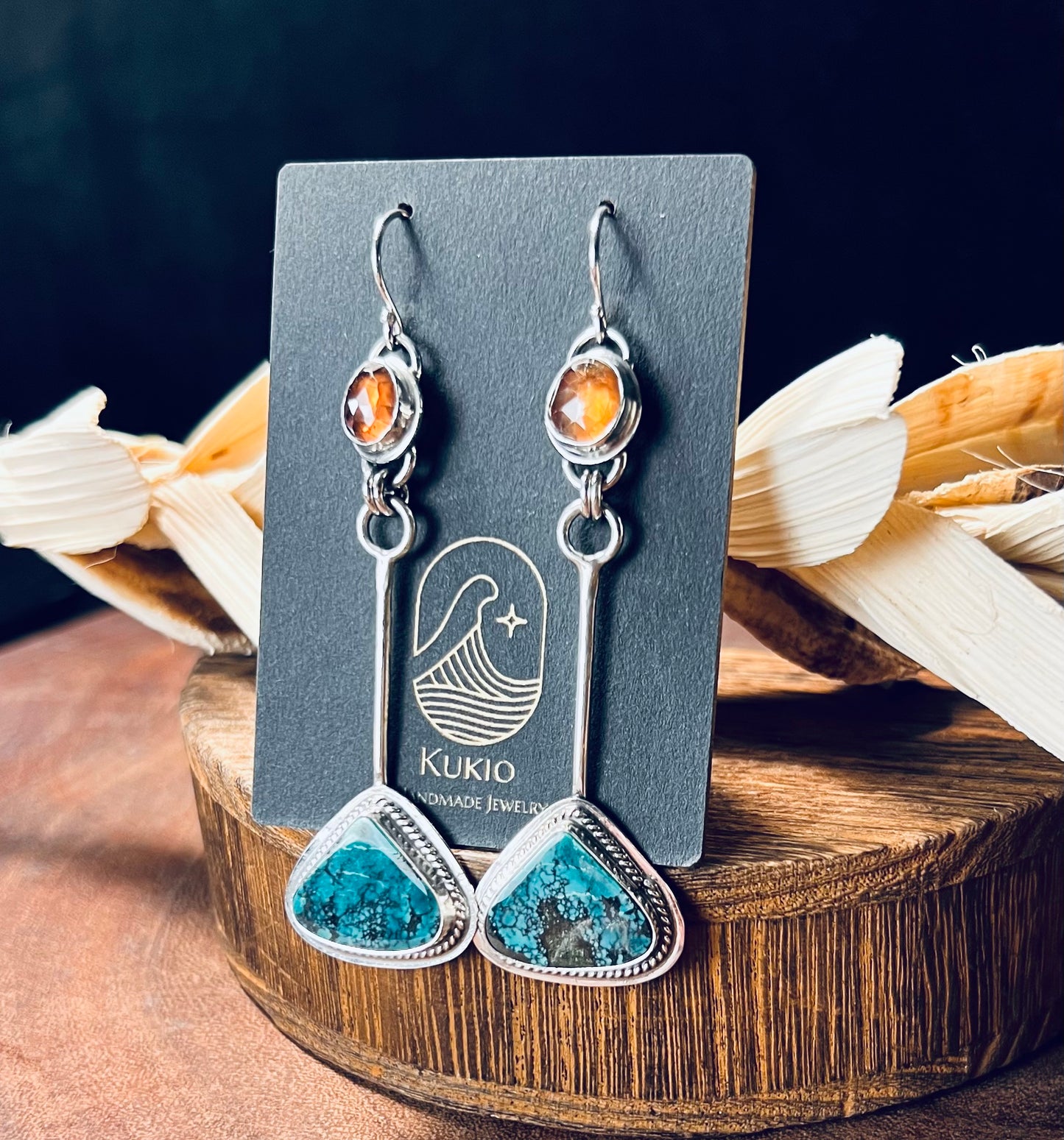 Hubei Turquoise and Imperial Topaz Sterling Silver Earrings