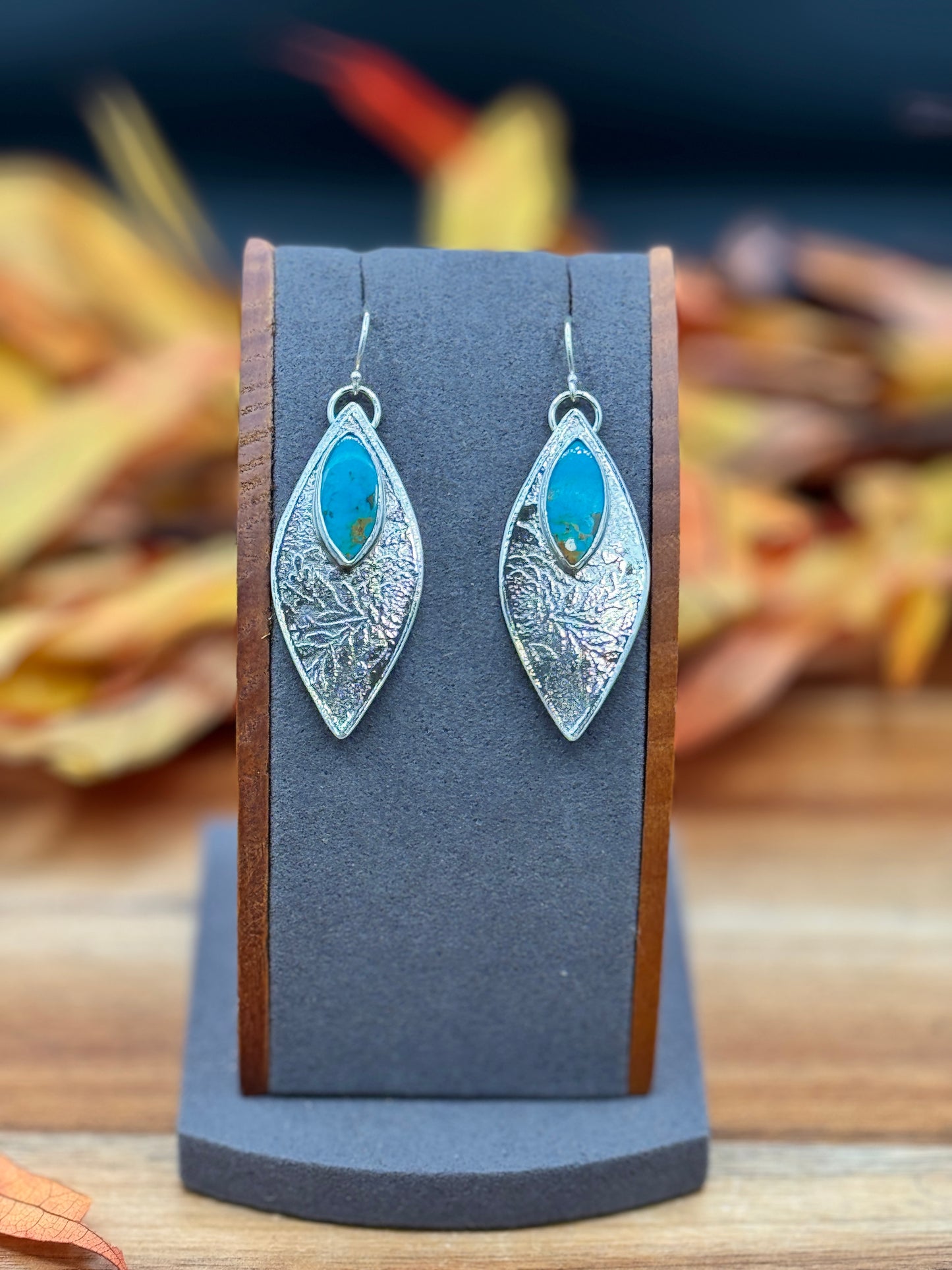 Sterling Silver Patterned Turquoise Earrings