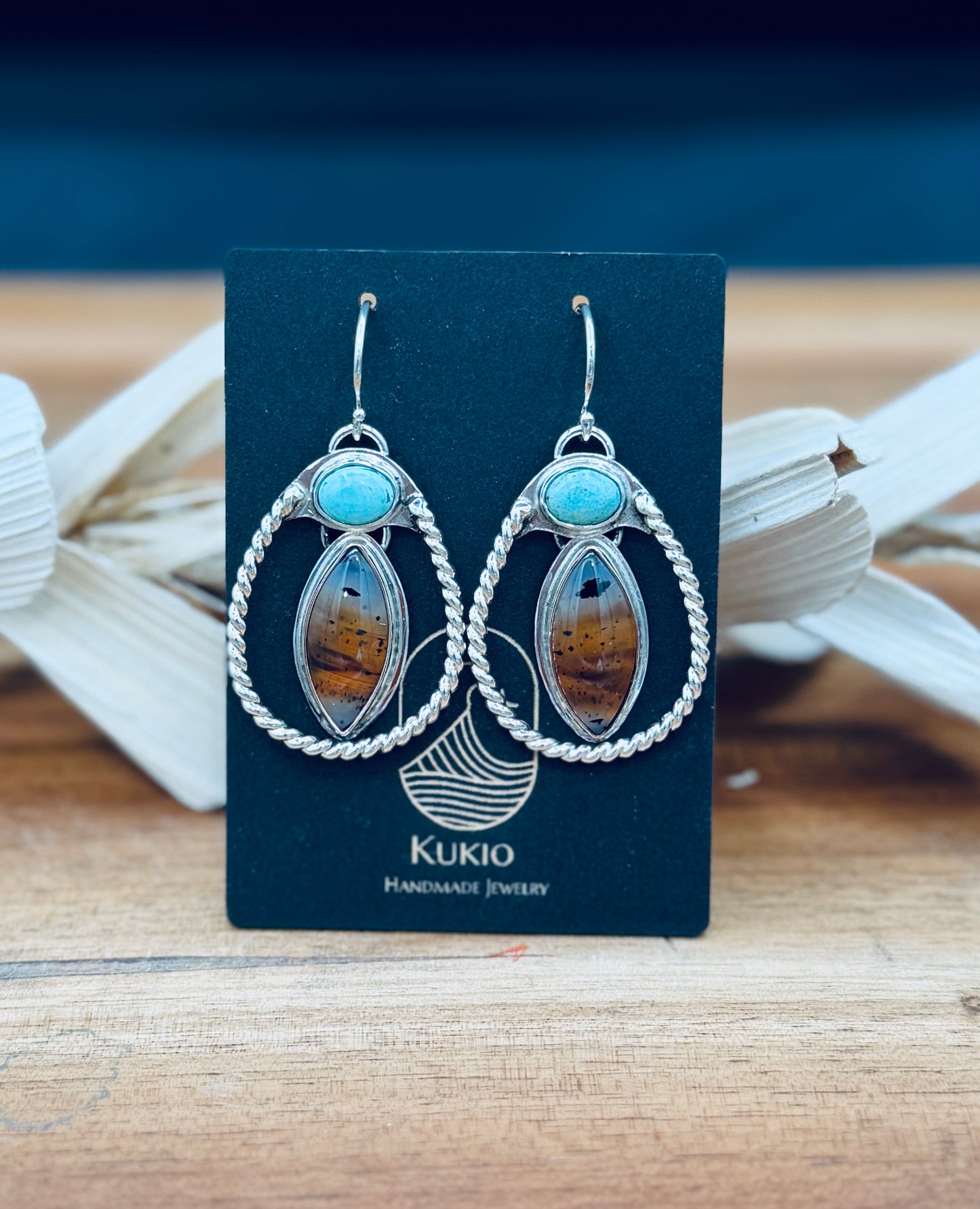 Sterling Silver Montana Agate and Turquoise Earrings