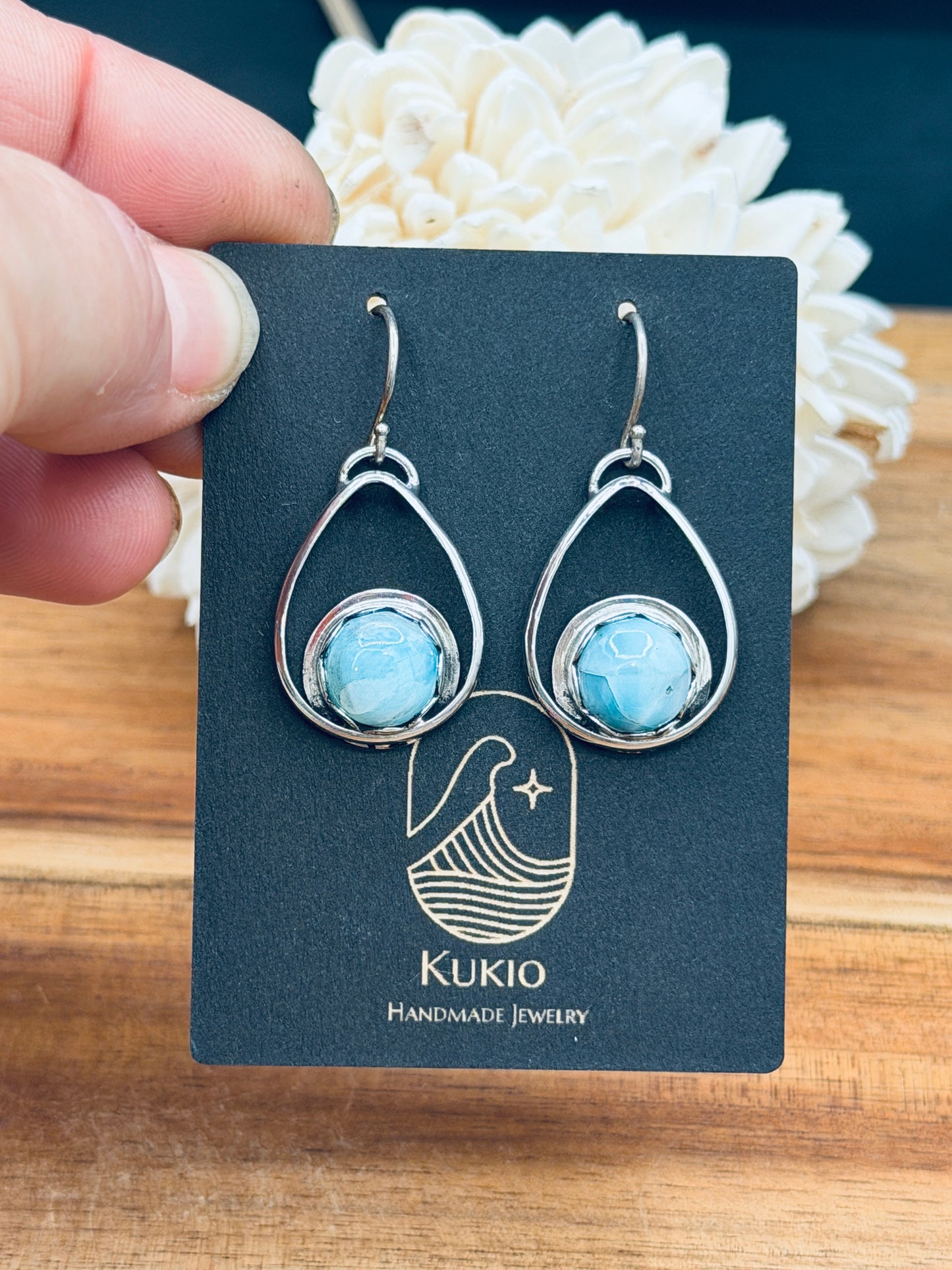 Sterling Silver Larimar Teardrop Hoops