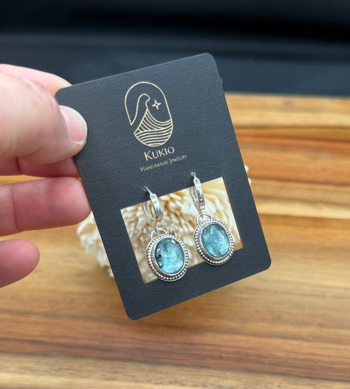 Aqua Kyanite Huggie Sterling Silver Earrings