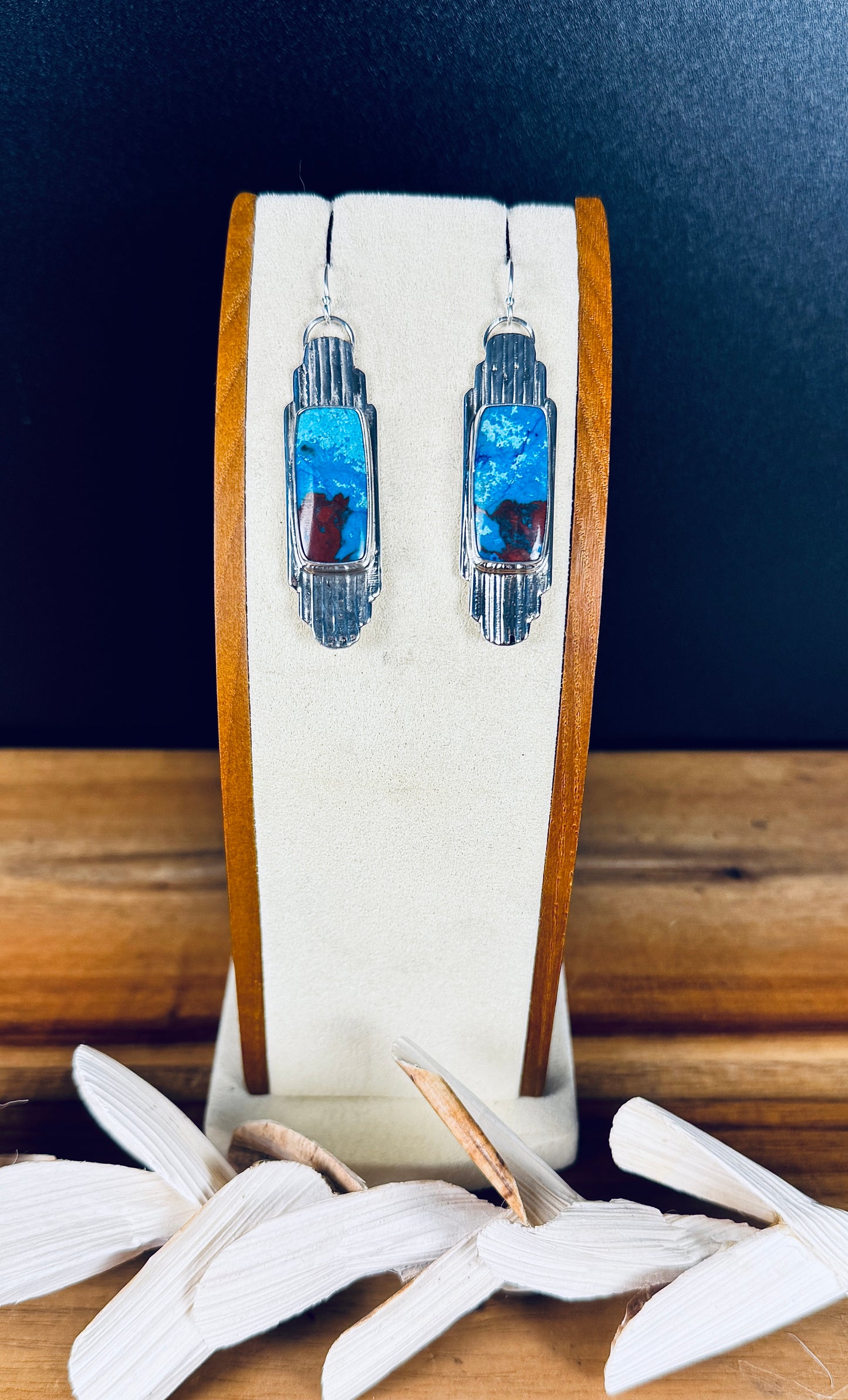 Shattuckite with Chrysocolla and Cuprite Sterling Silver Earrings