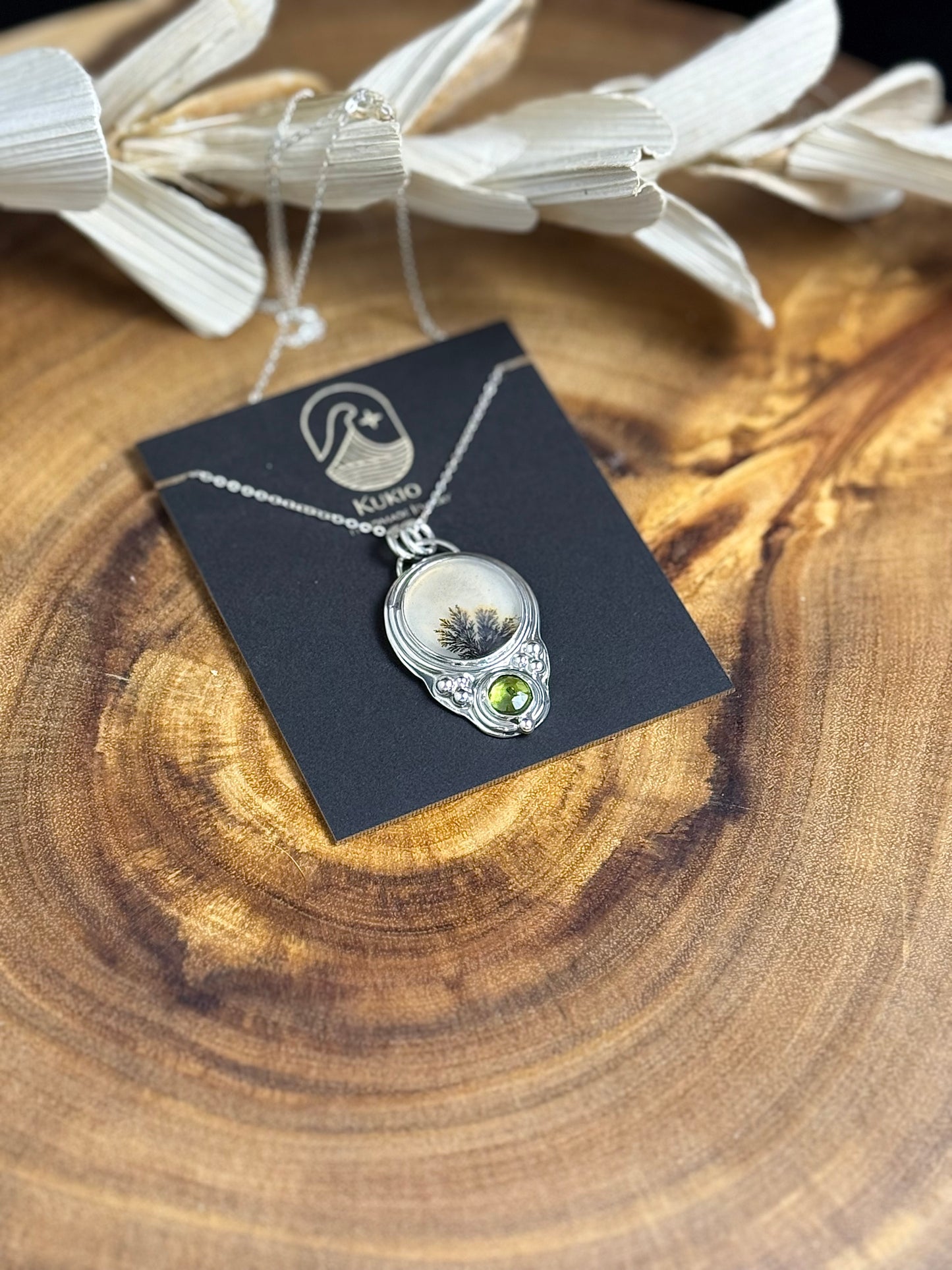 Sterling Silver Scenic Agate and Peridot Pendant Necklace