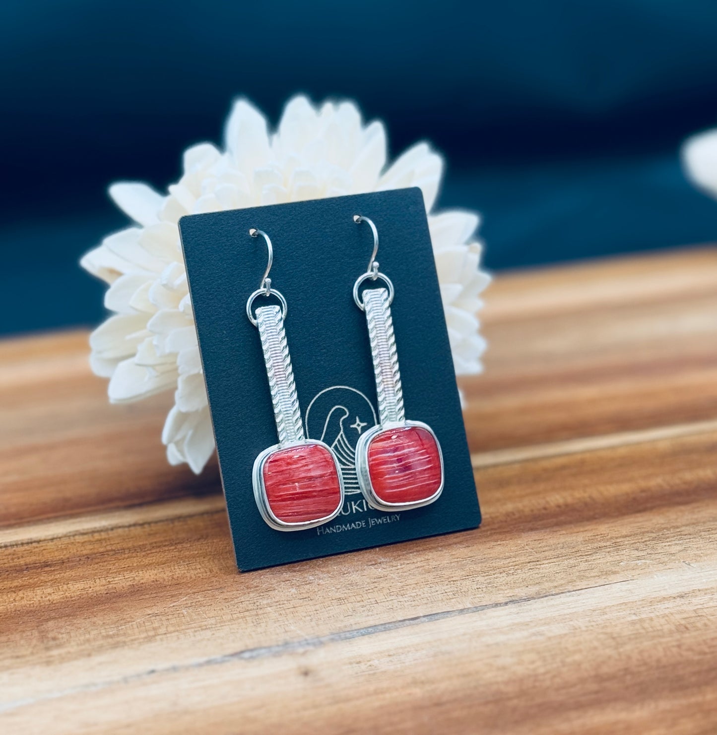 Red Spiny Oyster Shell Sterling Silver Earrings
