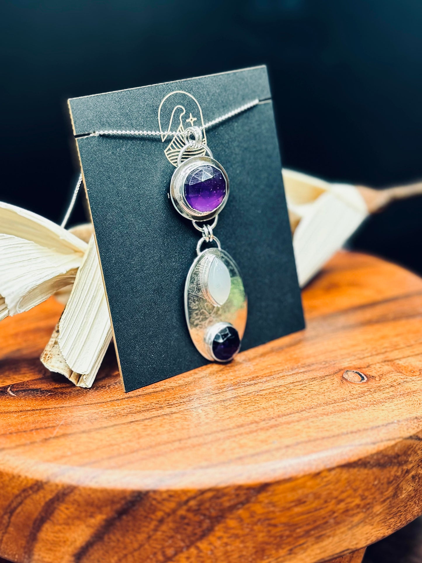 Brazilian Amethyst and Gray Moonstone Pendant