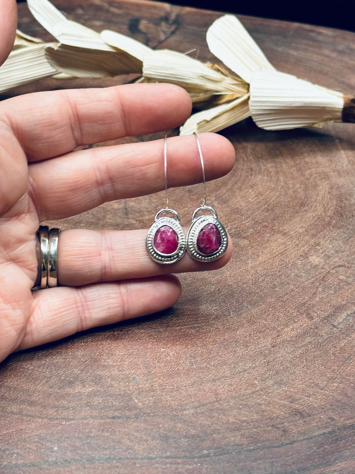 Sterling Silver Ruby Dangle Earrings
