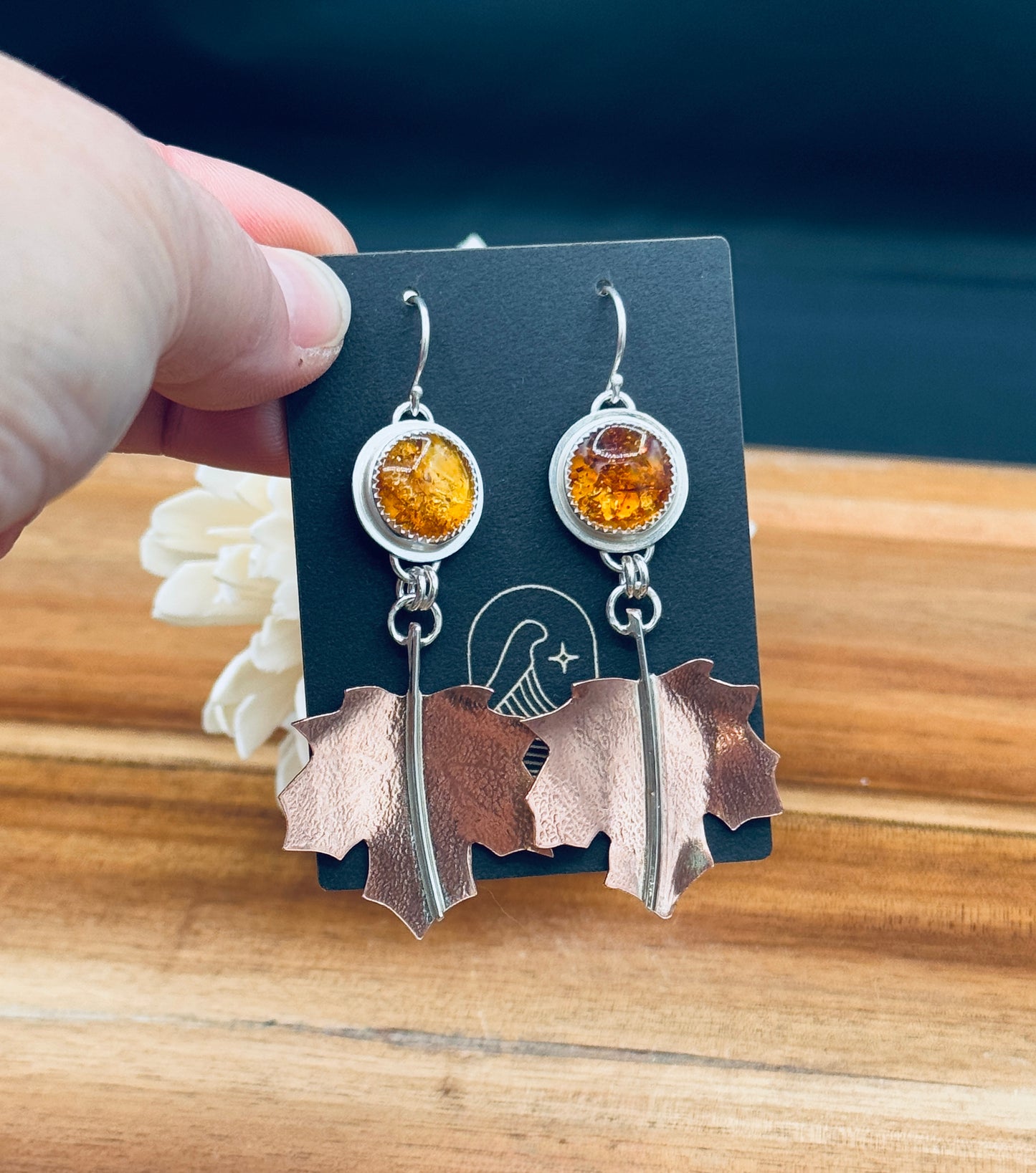 Fall Leaf Baltic Amber Earrings