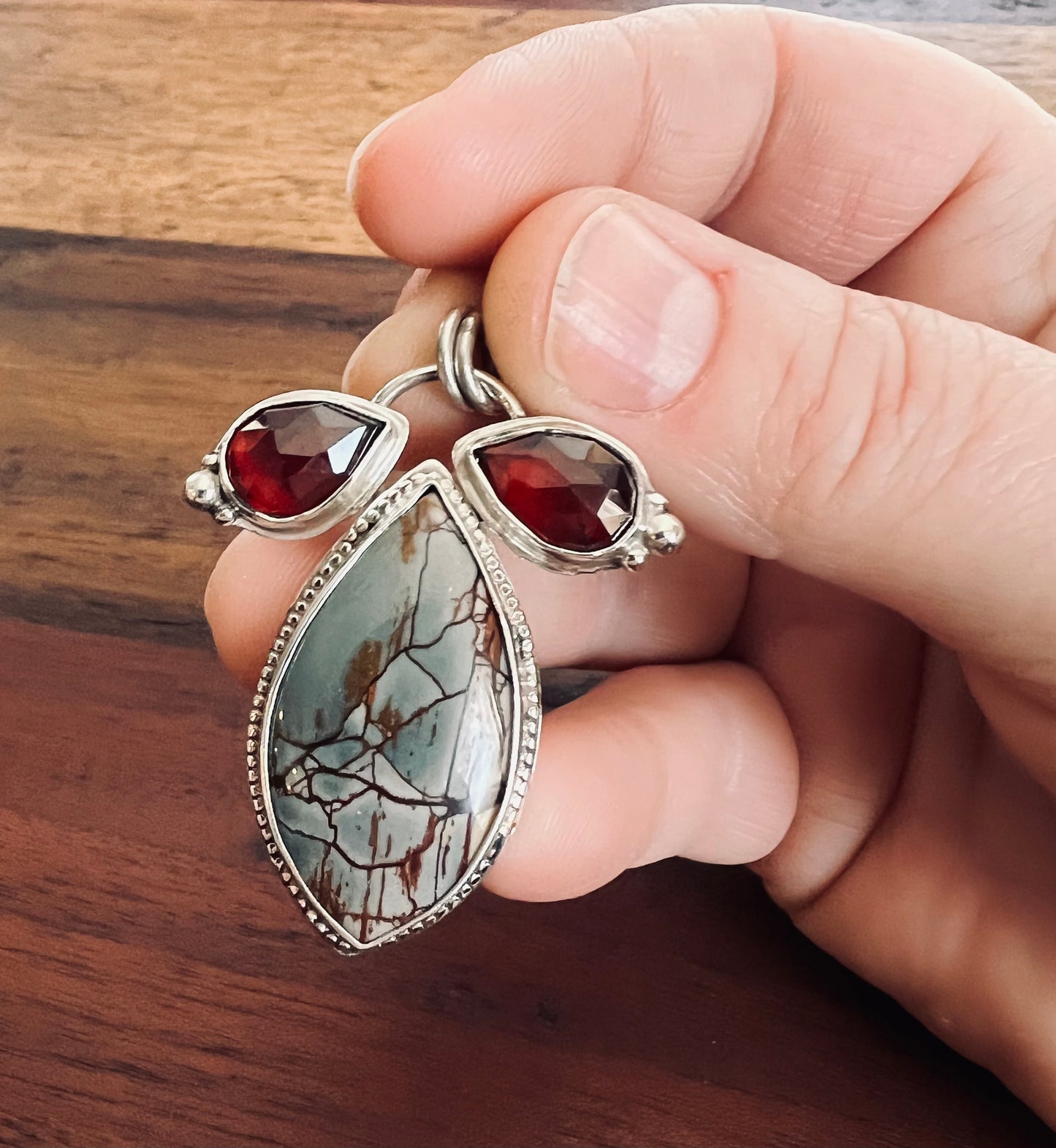 Dead Camel Jasper with Hessonite Garnet Sterling Silver Pendant