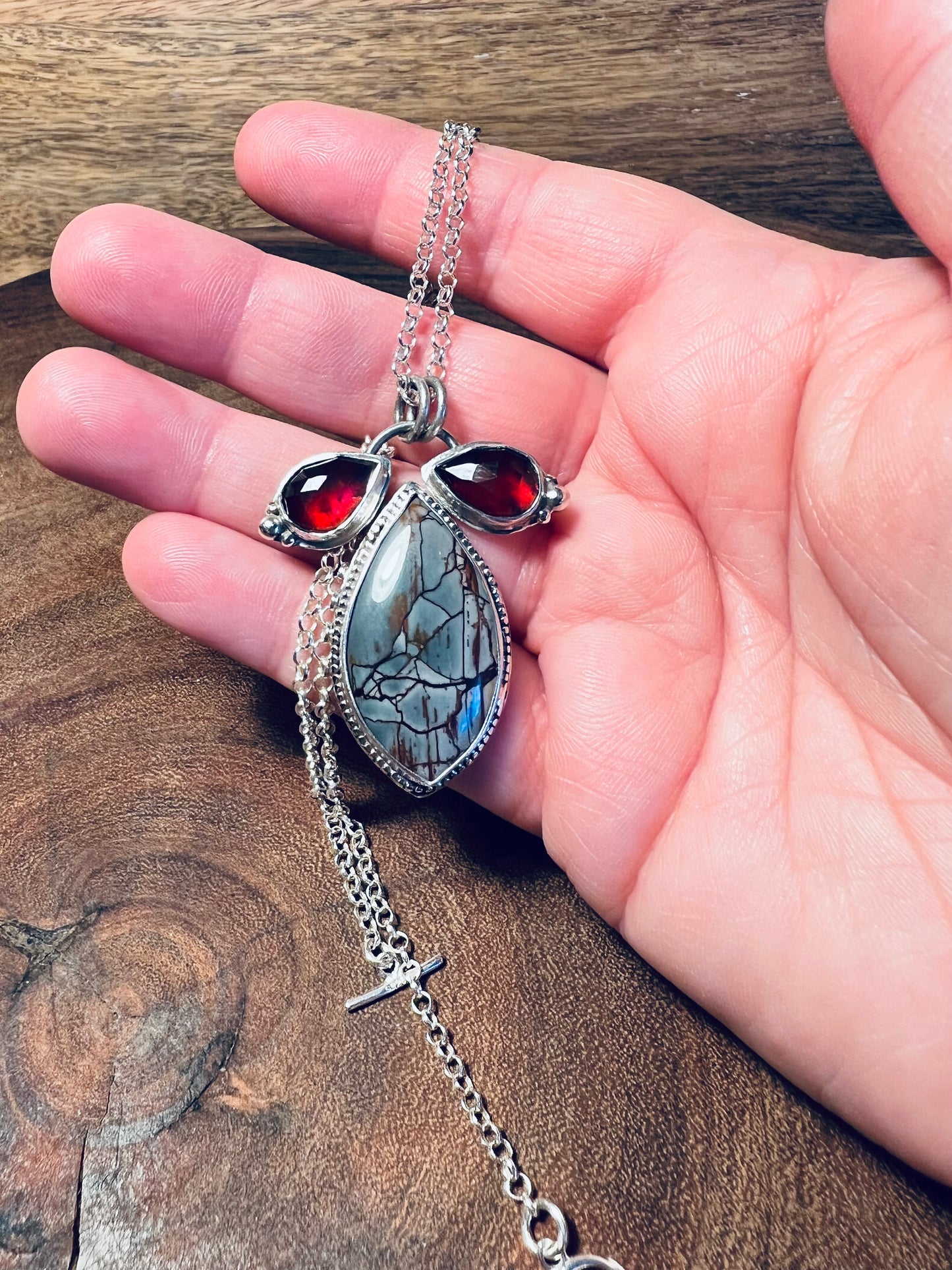 Dead Camel Jasper with Hessonite Garnet Sterling Silver Pendant