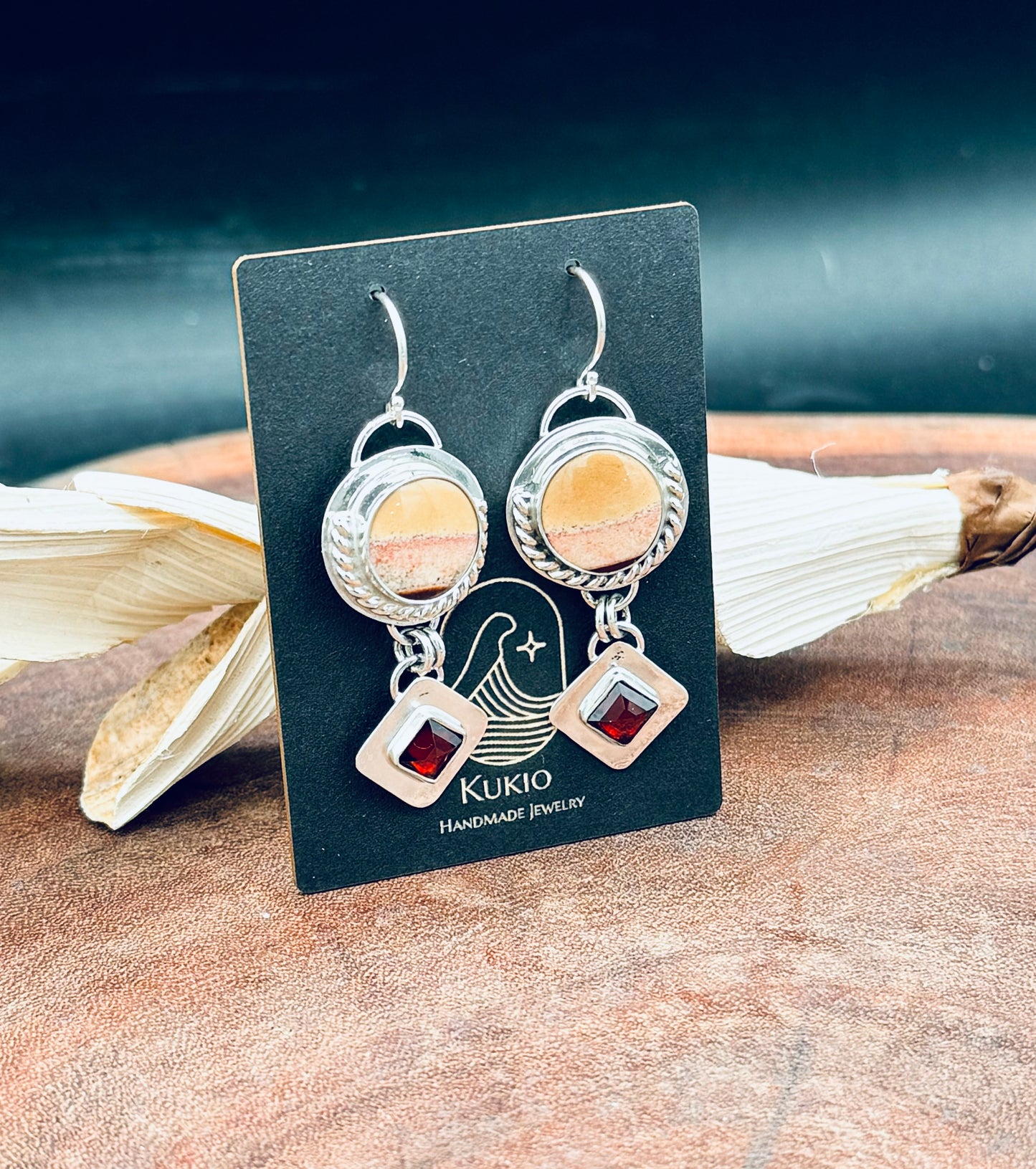 Polychrome Jasper and Garnet Sterling Silver Earrings