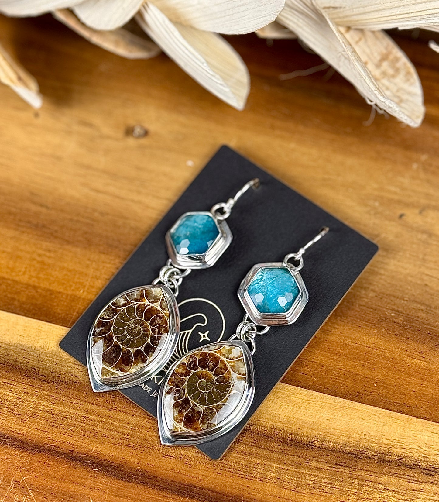 Sterling Silver Ammonite and Checkboard Cut Apatite Doublet Earrings