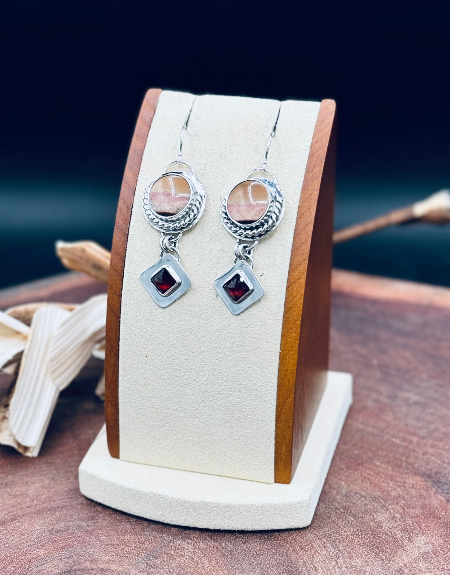 Polychrome Jasper and Garnet Sterling Silver Earrings