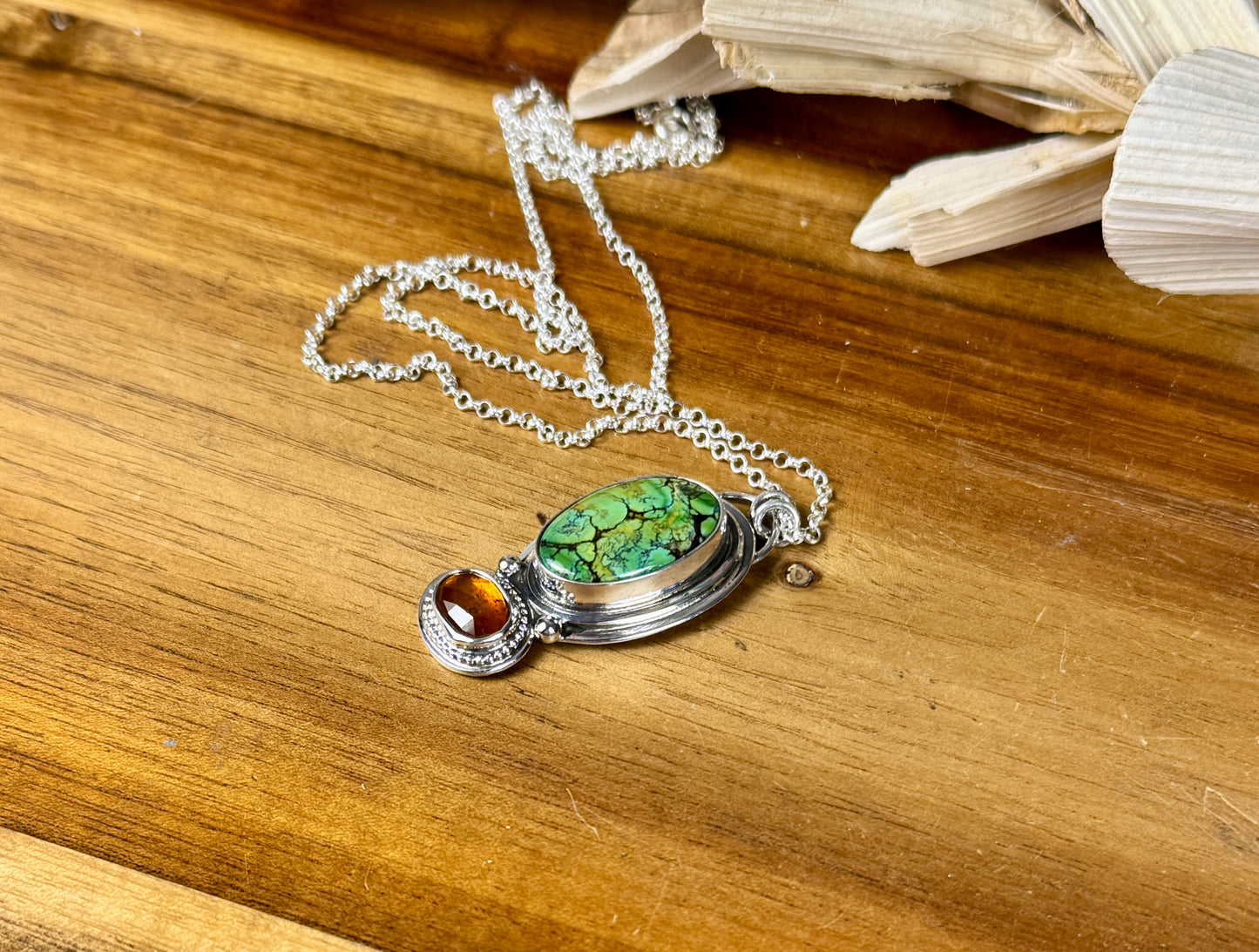 Natural Amazon Green Turquoise and Orange Kyanite Pendant