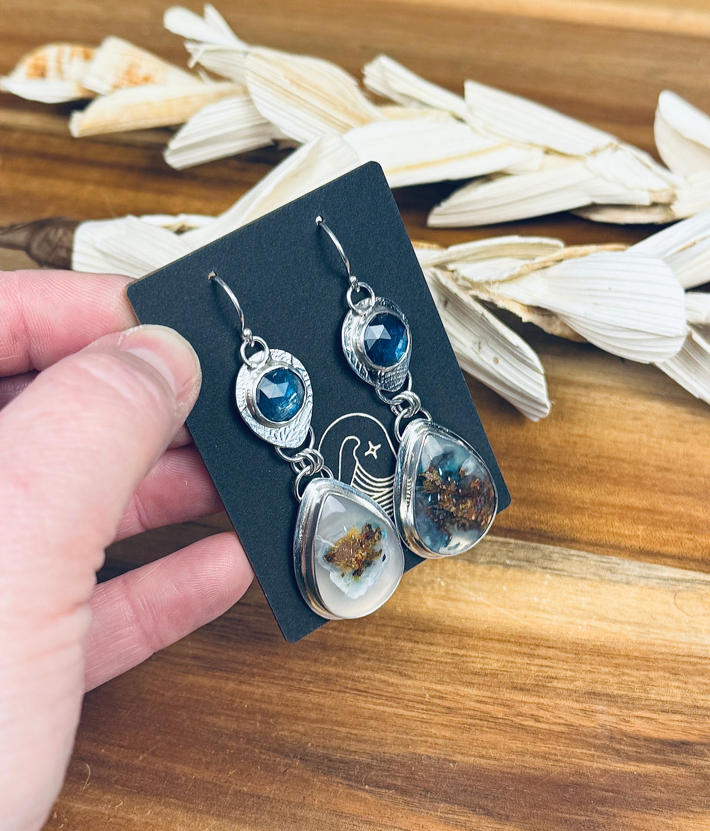 Sterling Silver Confetti Chrysocolla and Paraiba Kyanite Earrings