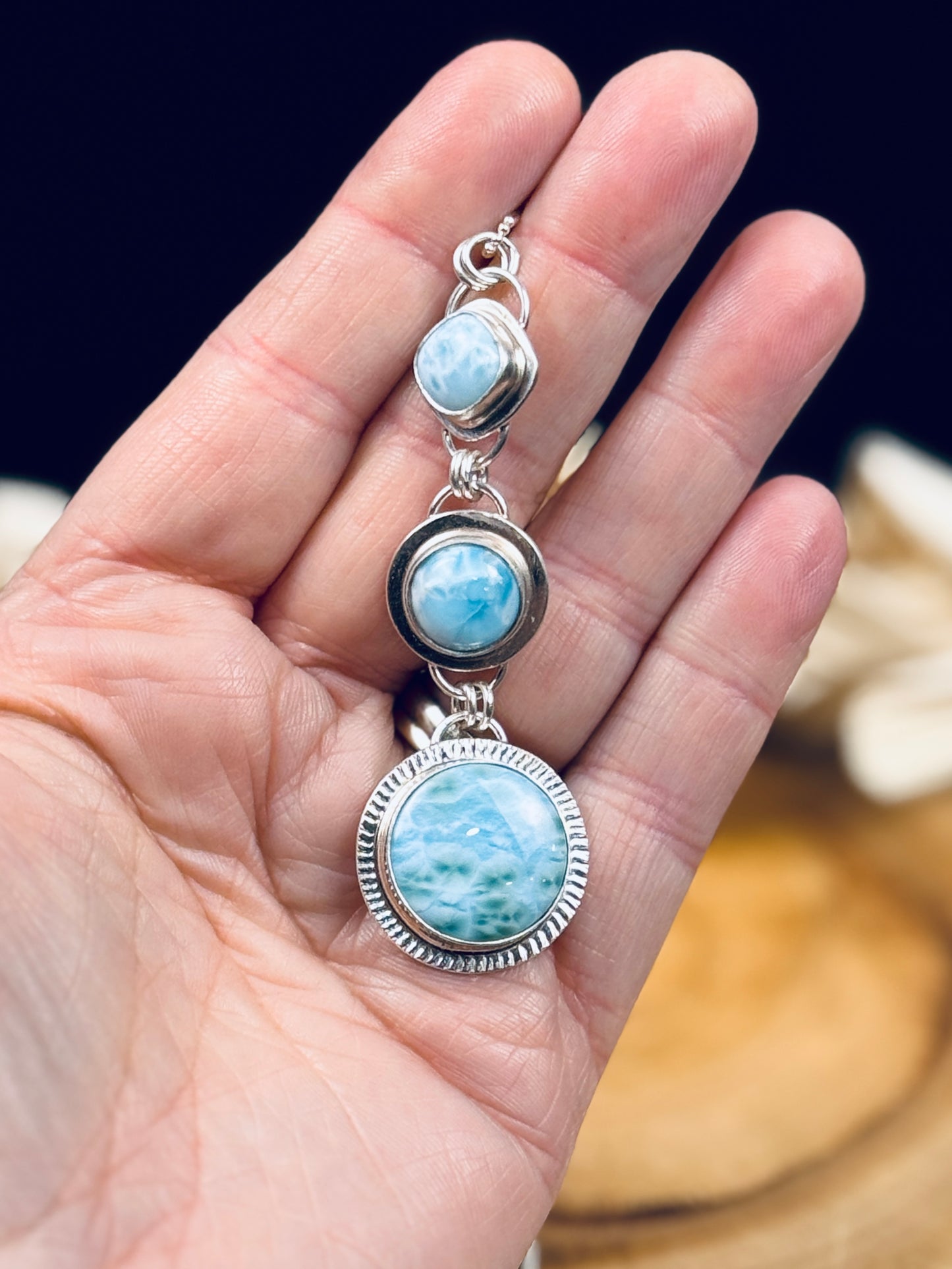 Sterling Silver Triple Larimar Pendant Necklace