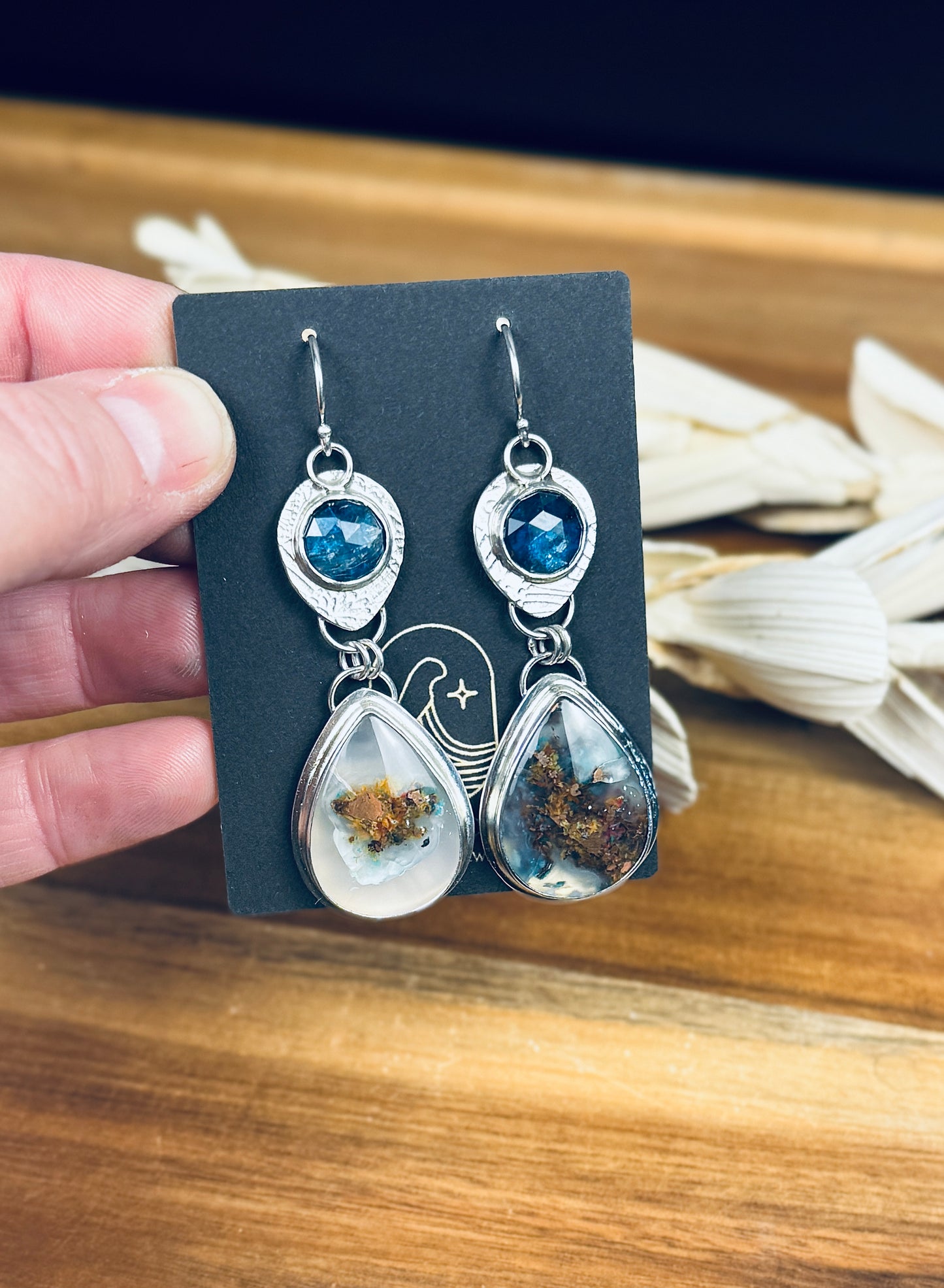 Sterling Silver Confetti Chrysocolla and Paraiba Kyanite Earrings