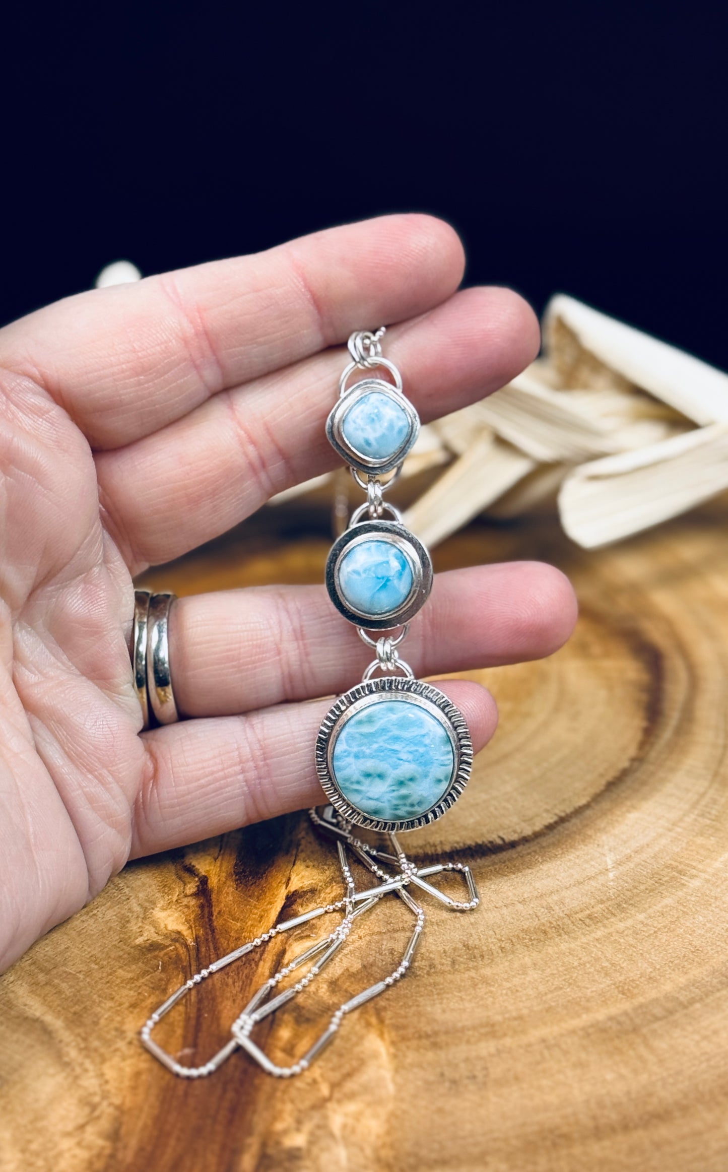 Sterling Silver Triple Larimar Pendant Necklace