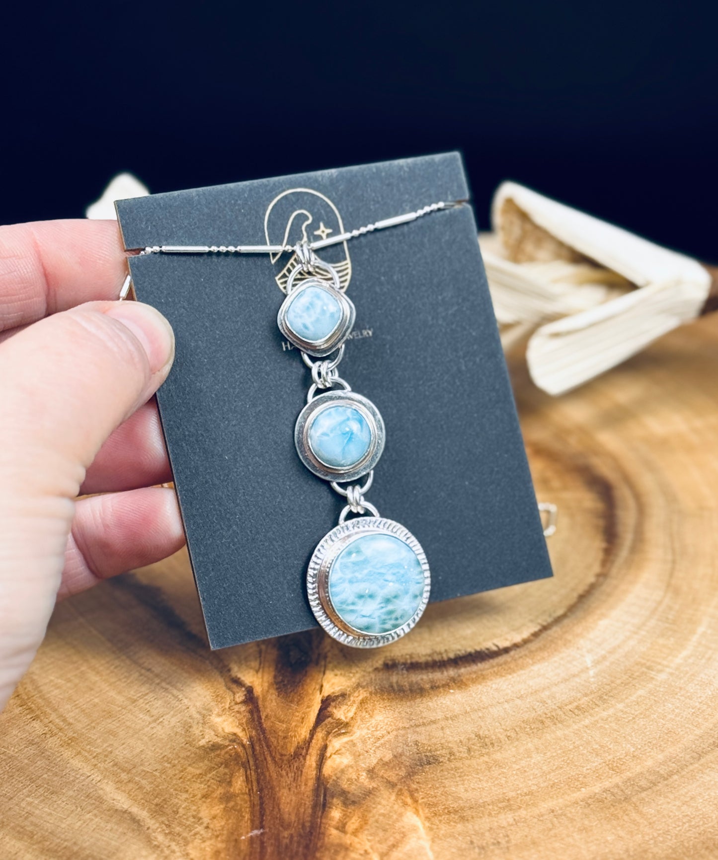 Sterling Silver Triple Larimar Pendant Necklace