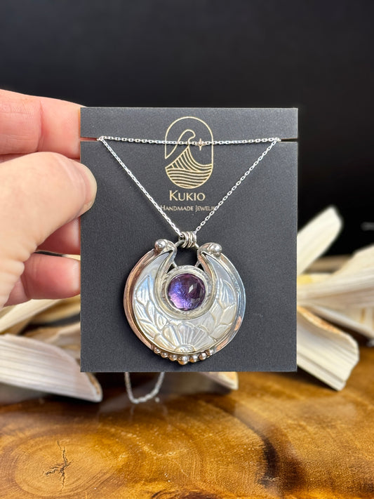 Crescent Mother of Pearl and Amethyst Pendant