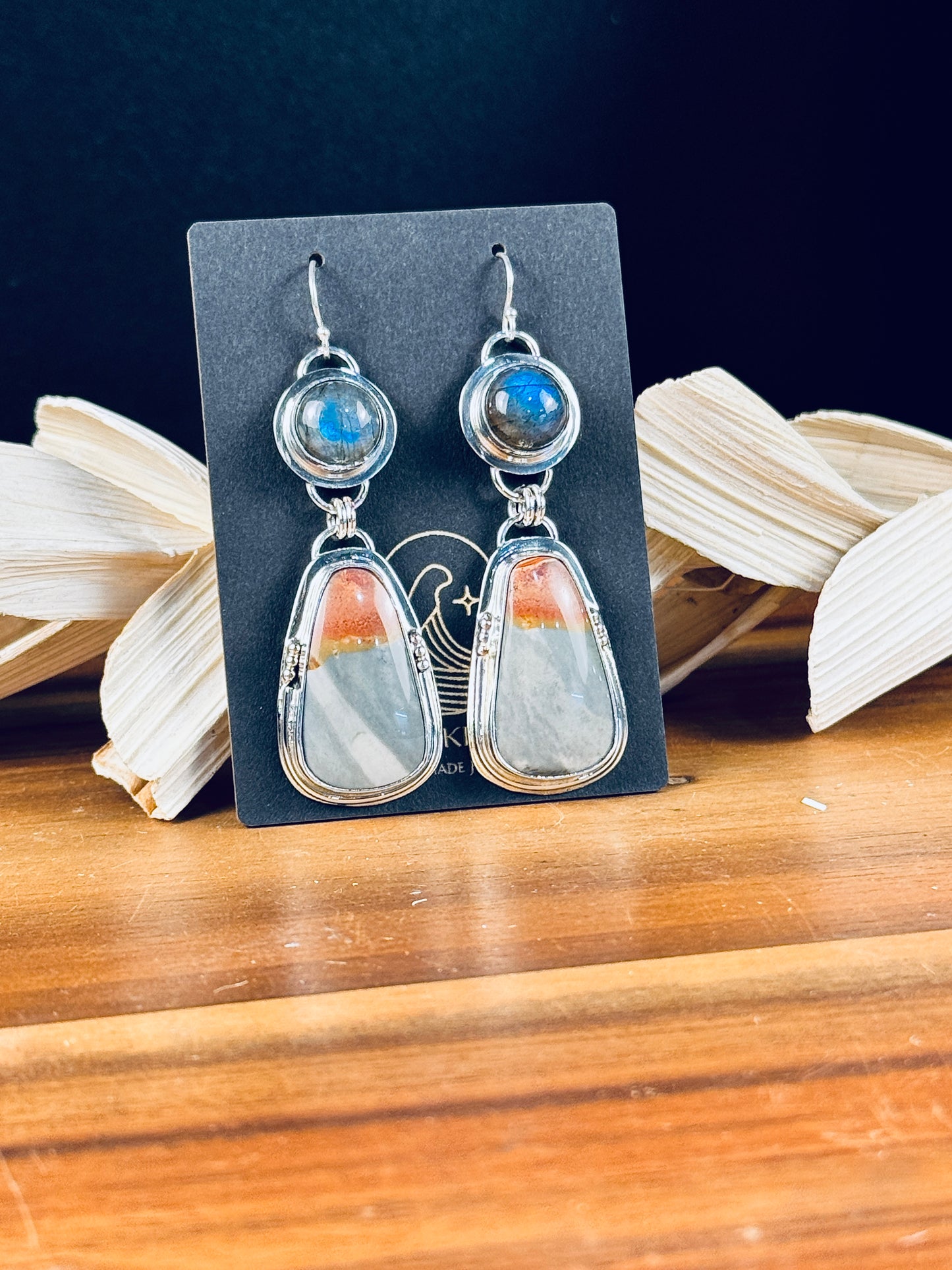 Sterling Silver Polychrome Jasper and Labradorite Earrings