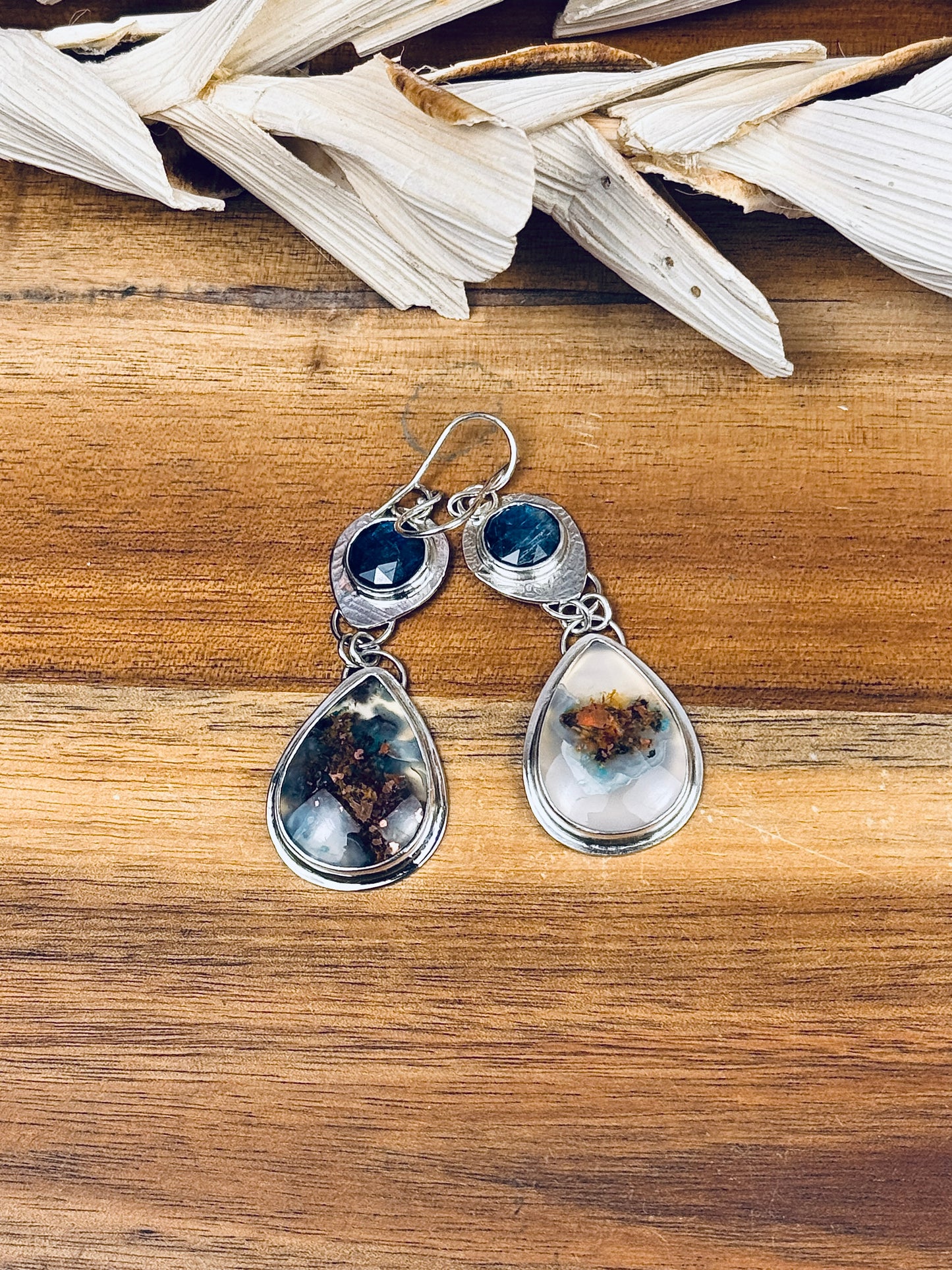 Sterling Silver Confetti Chrysocolla and Paraiba Kyanite Earrings