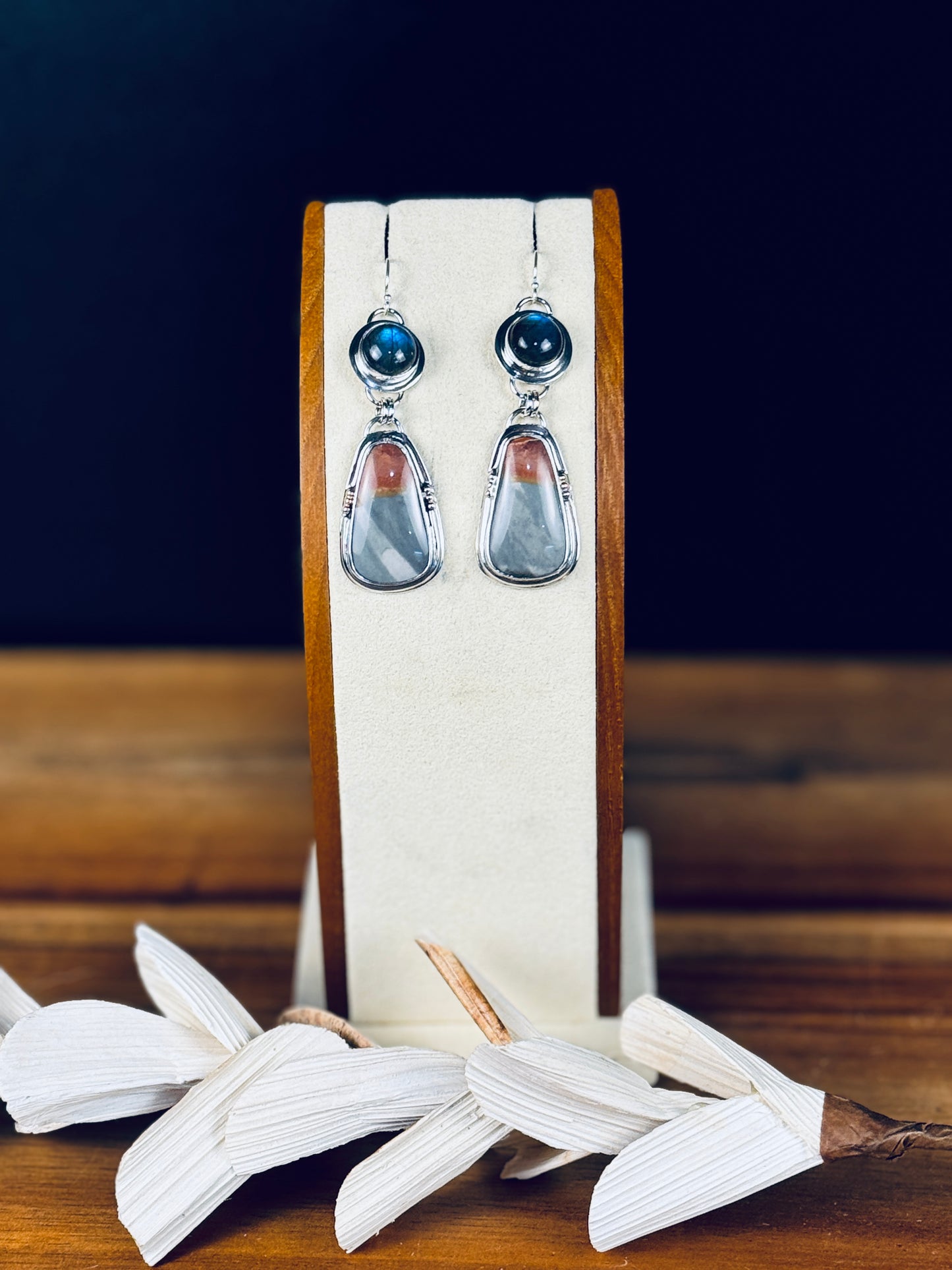 Sterling Silver Polychrome Jasper and Labradorite Earrings