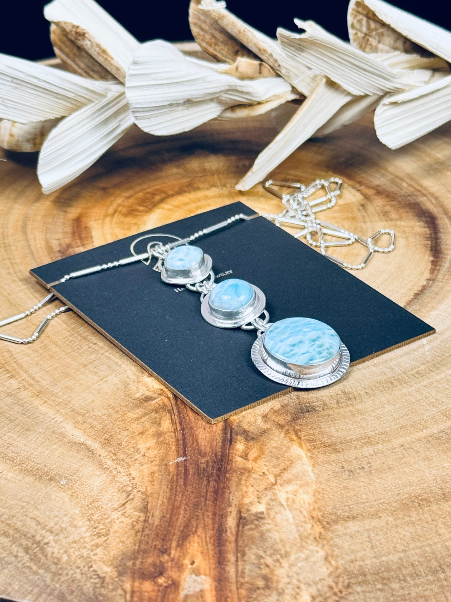 Sterling Silver Triple Larimar Pendant Necklace