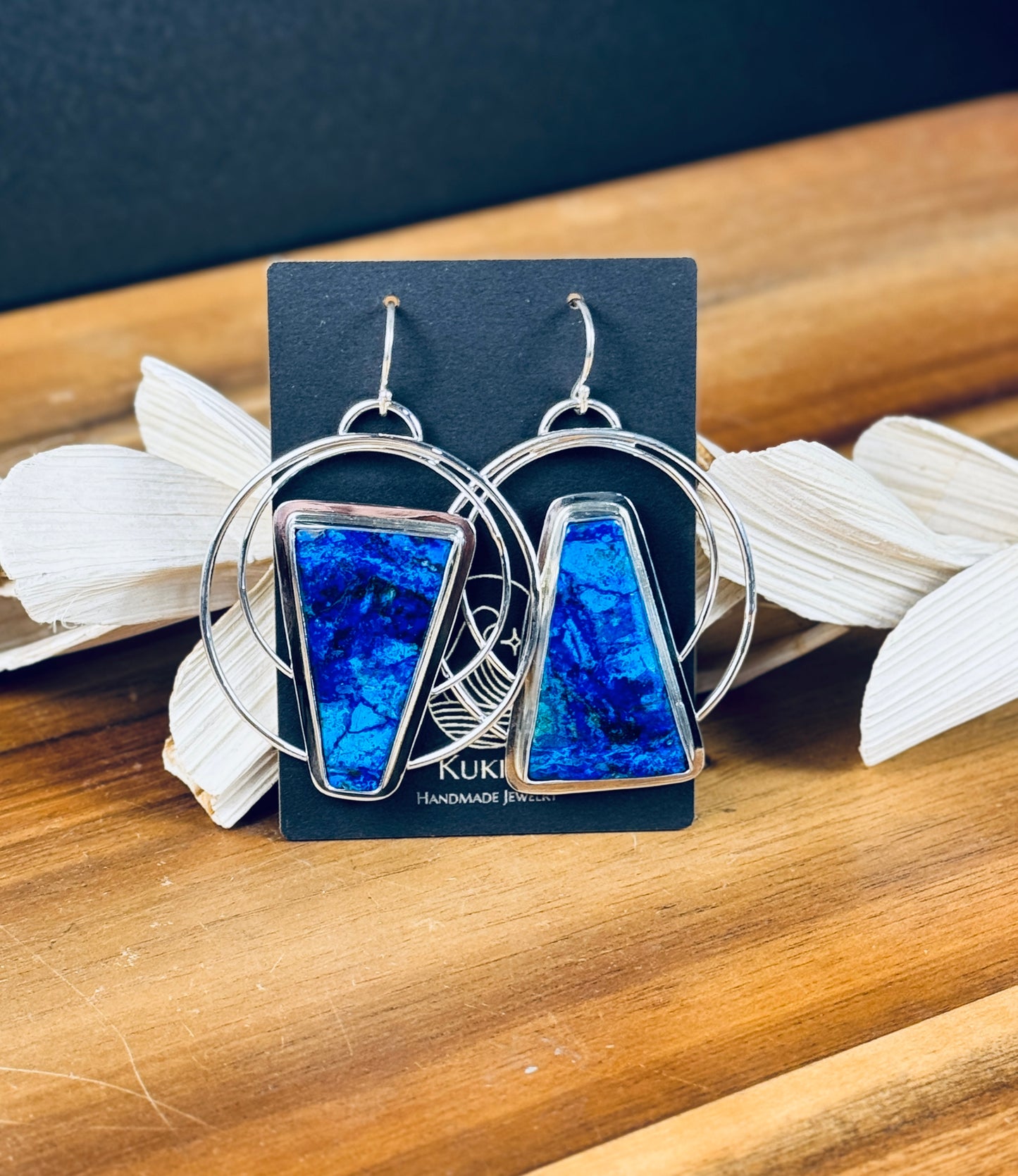 Sterling Silver Double Hoop Blue Bird Azurite Earrings