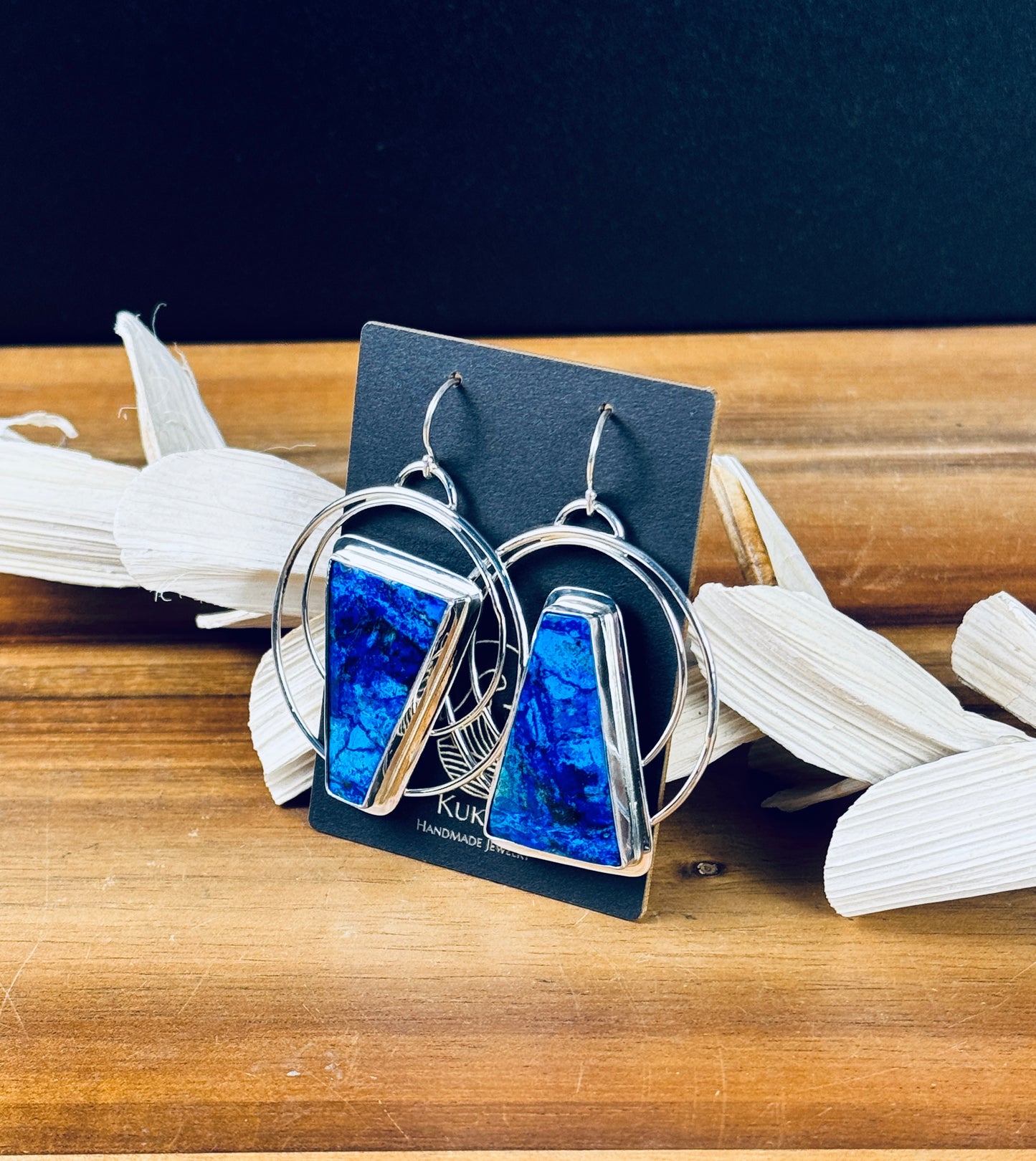 Sterling Silver Double Hoop Blue Bird Azurite Earrings