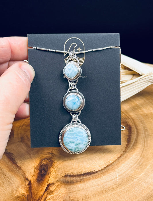 Sterling Silver Triple Larimar Pendant Necklace