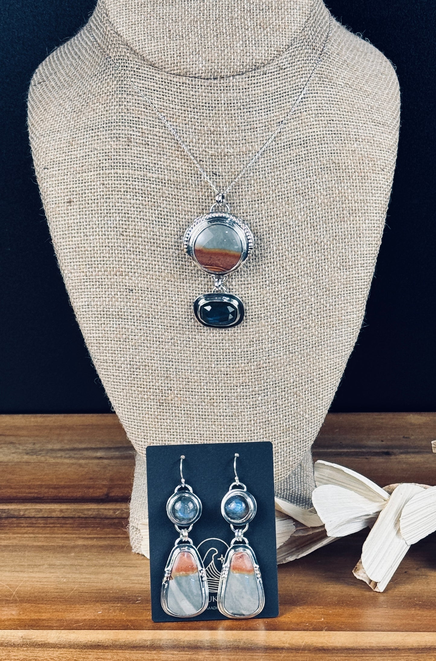 Sterling Silver Polychrome Jasper and Labradorite Earrings