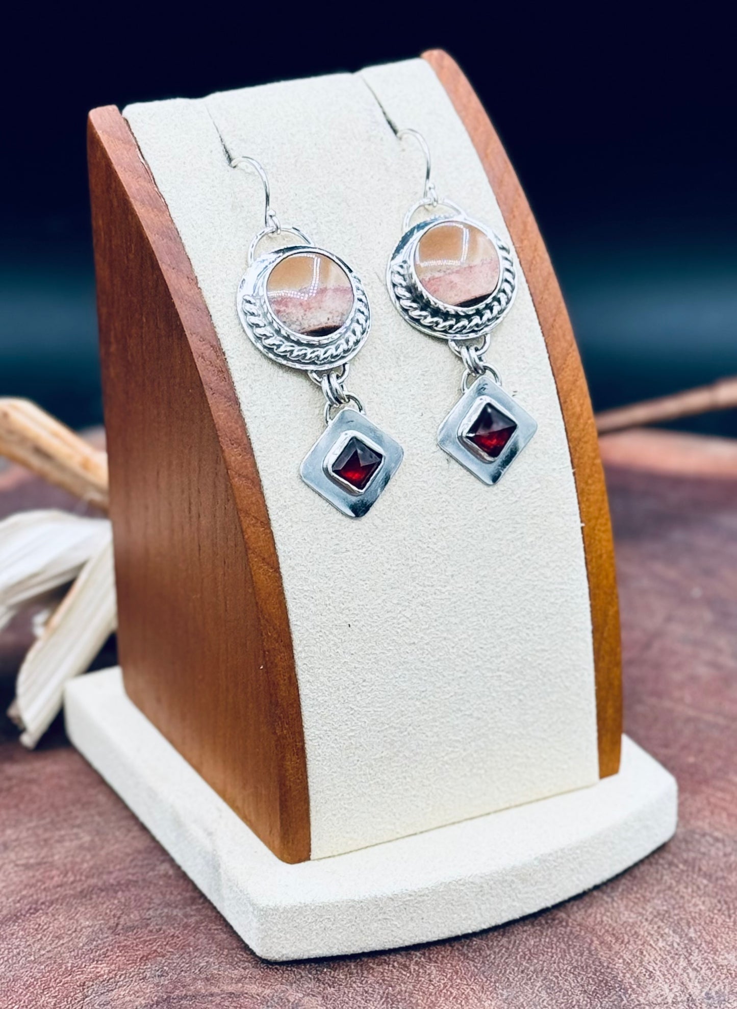 Polychrome Jasper and Garnet Sterling Silver Earrings