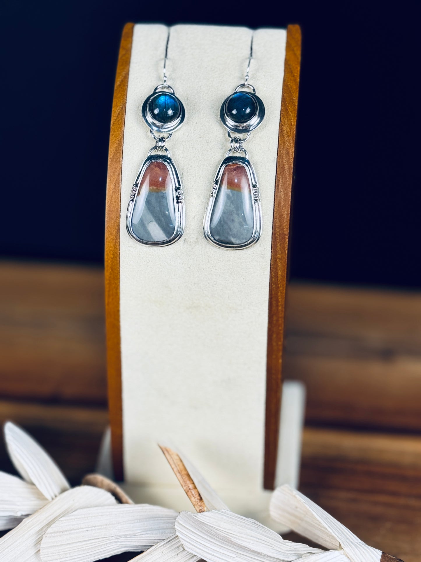 Sterling Silver Polychrome Jasper and Labradorite Earrings