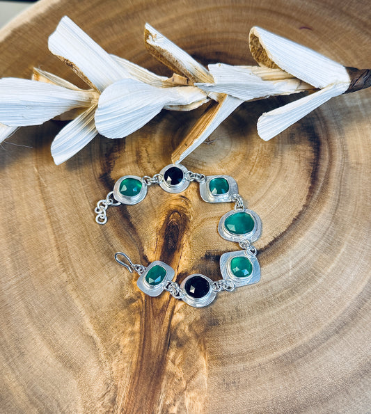 Sterling Silver Green and Black Onyx Bracelet