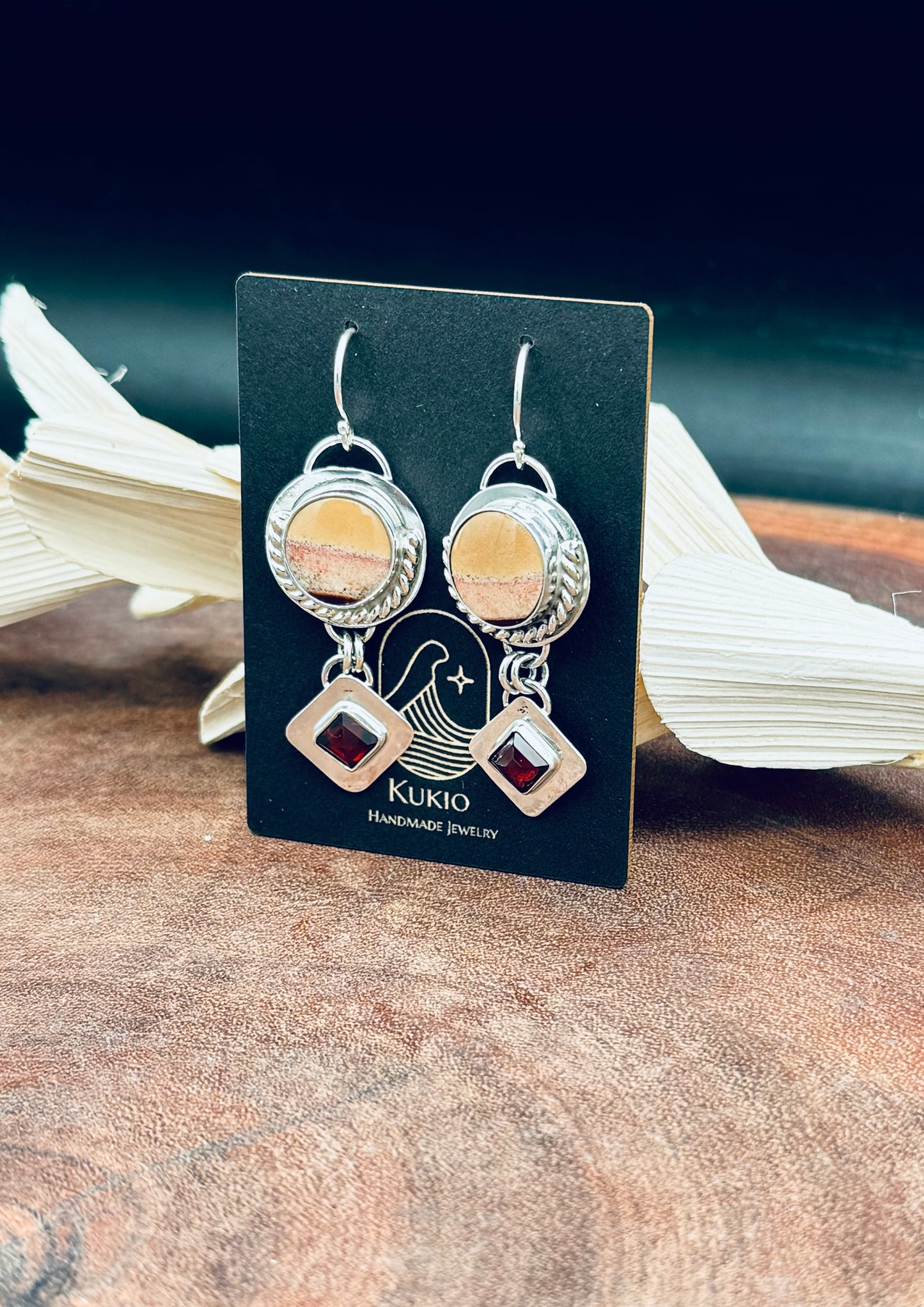 Polychrome Jasper and Garnet Sterling Silver Earrings