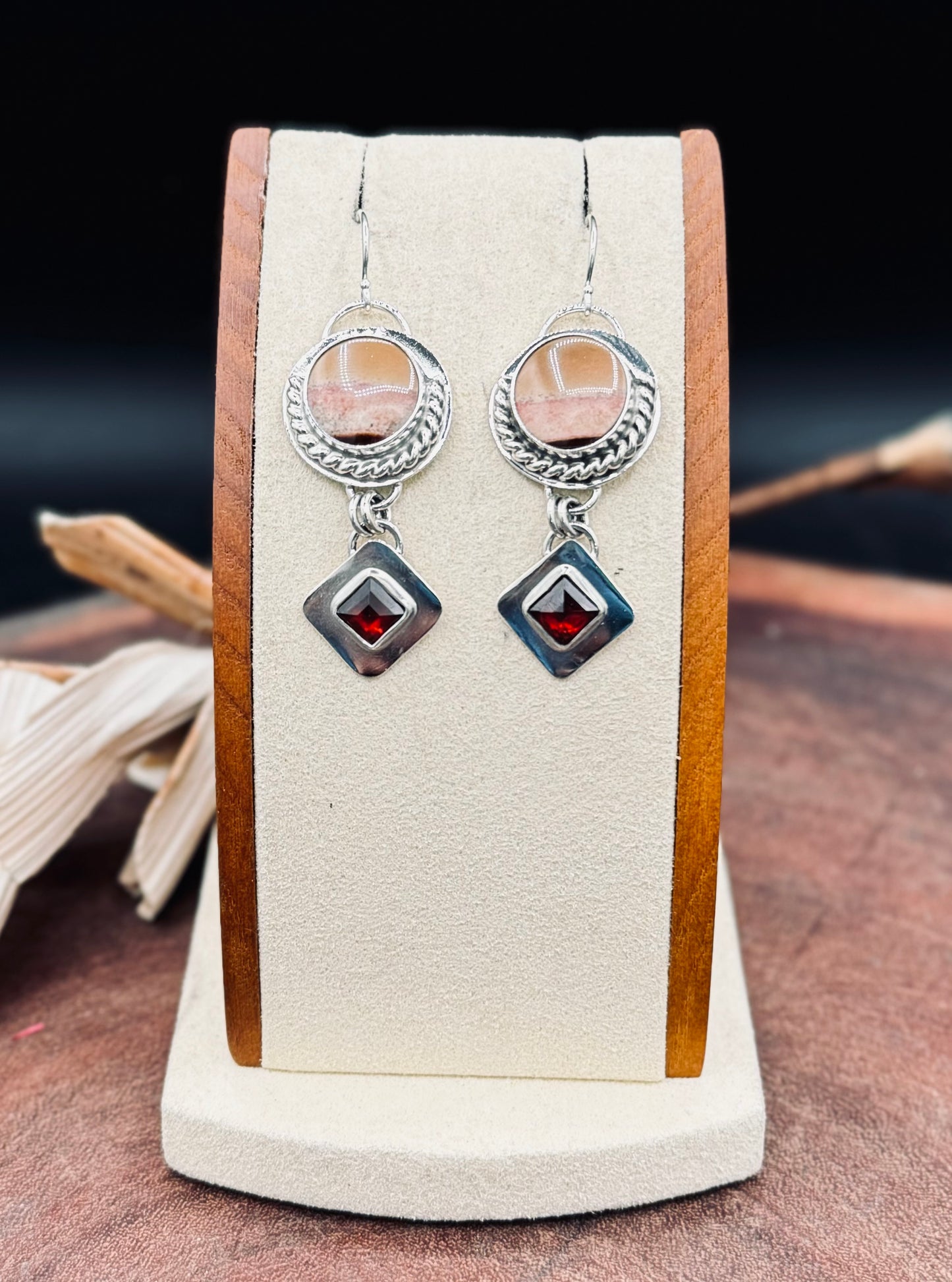 Polychrome Jasper and Garnet Sterling Silver Earrings