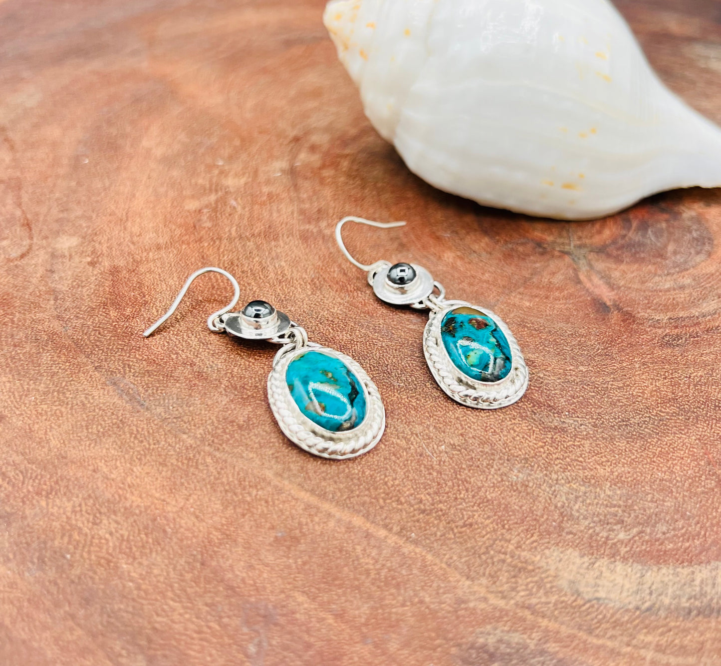 Amazonite and Hematite Sterling Silver Earrings