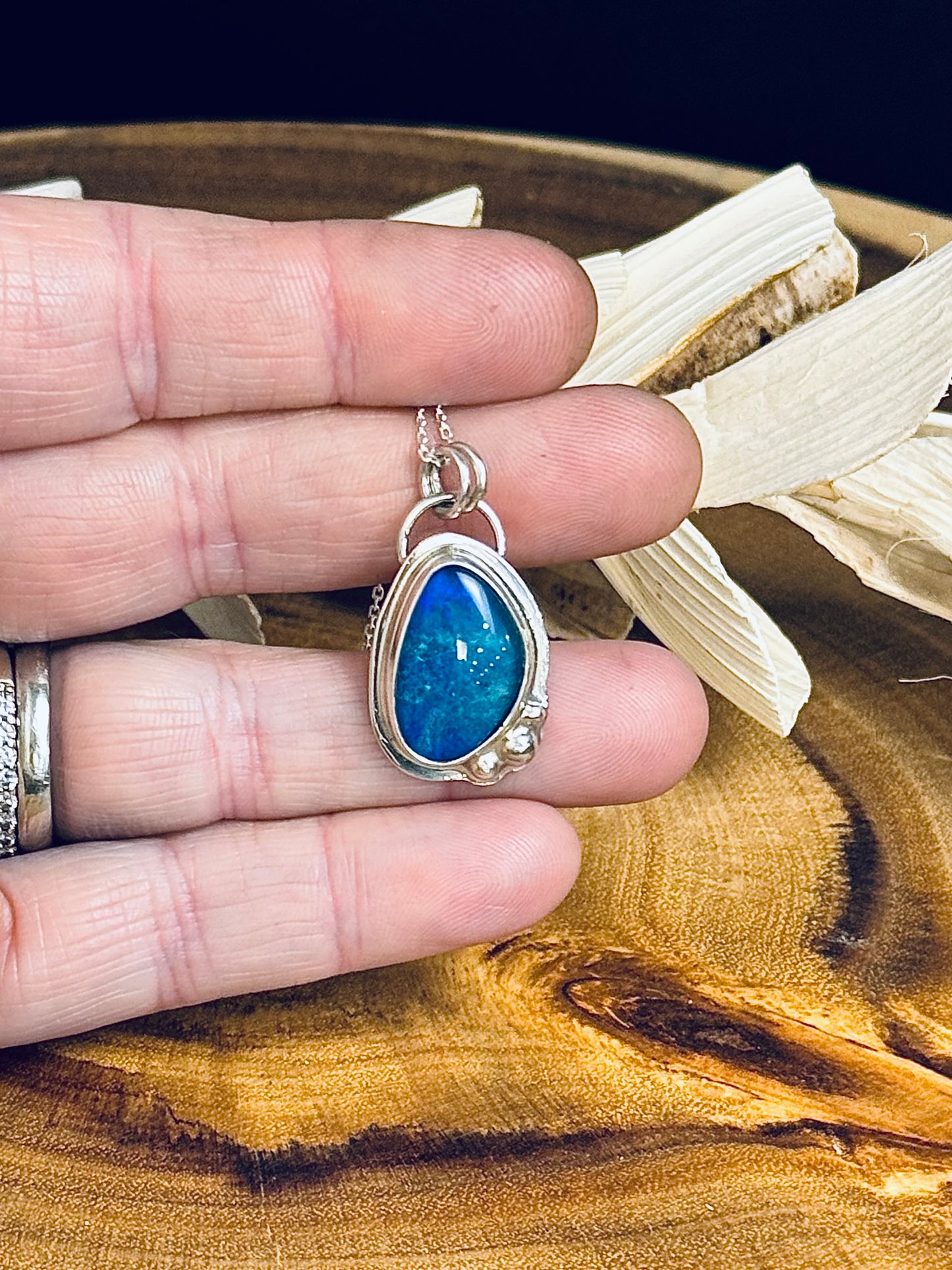 Sterling Silver Boulder Opal Doublet Pendant Necklace