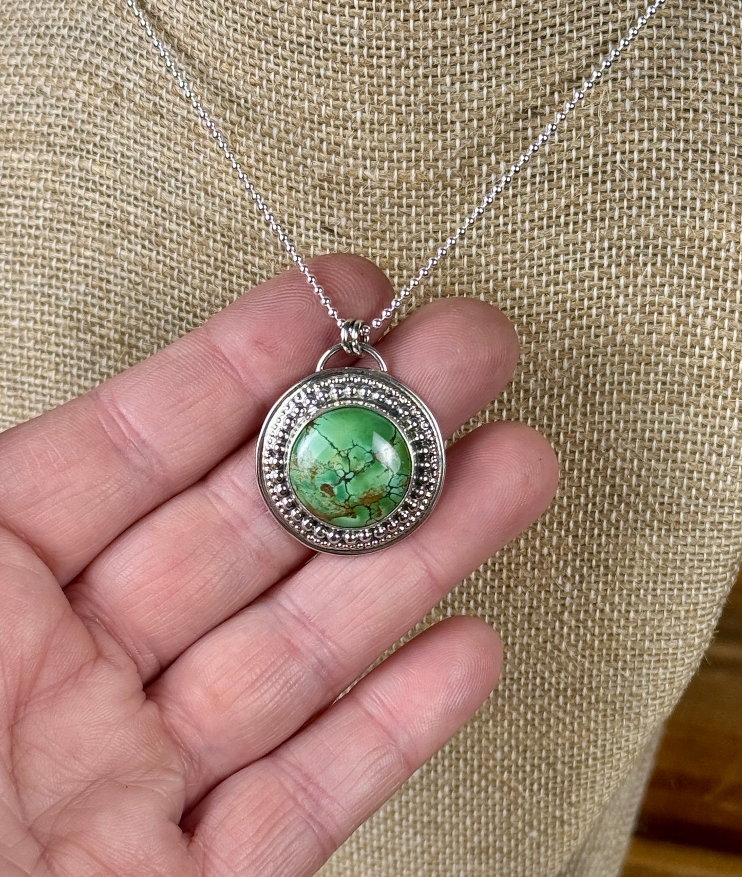 Sterling Silver Natural Amazon Green Turquoise Pendant