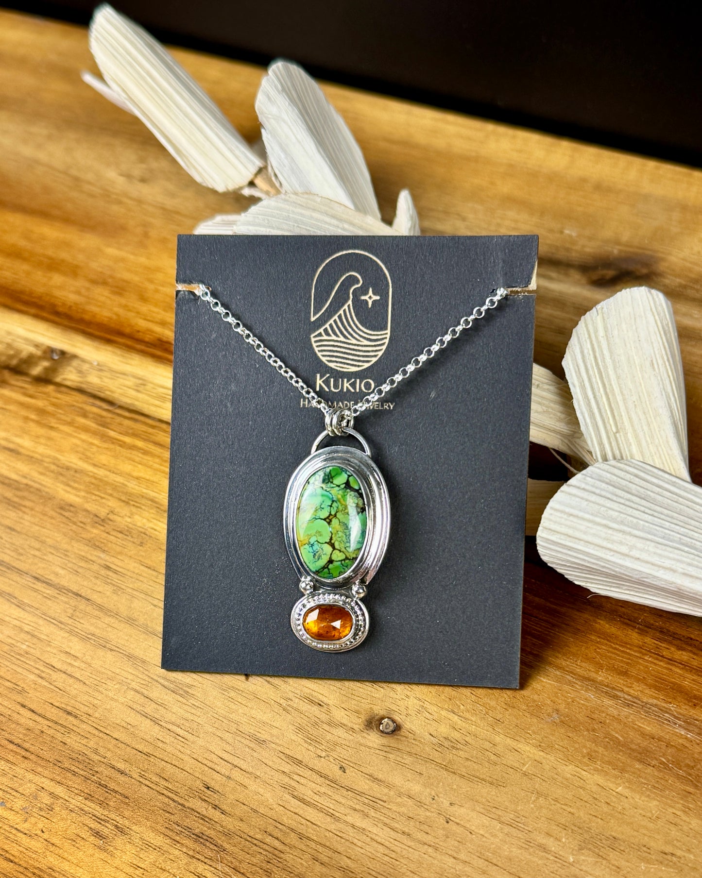 Natural Amazon Green Turquoise and Orange Kyanite Pendant