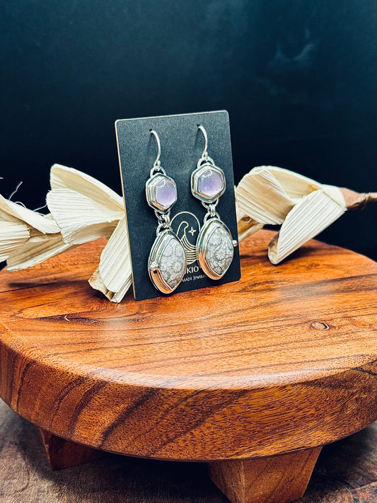 Fossilized Coral and Amethyst MOP Doublet Earrings