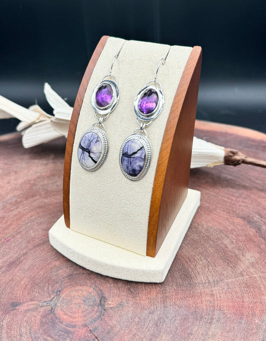 Tiffany Stone and Amethyst Sterling Silver Earrings