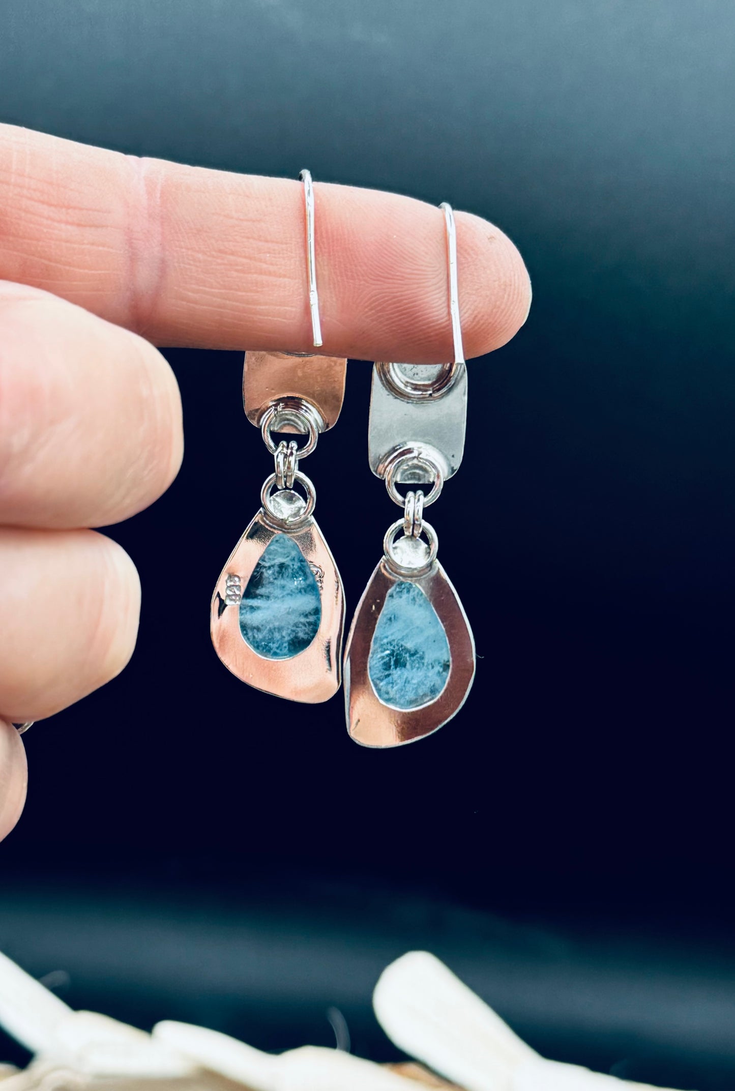 High Grade Aquamarine and Opal Sterling Silver Earrings