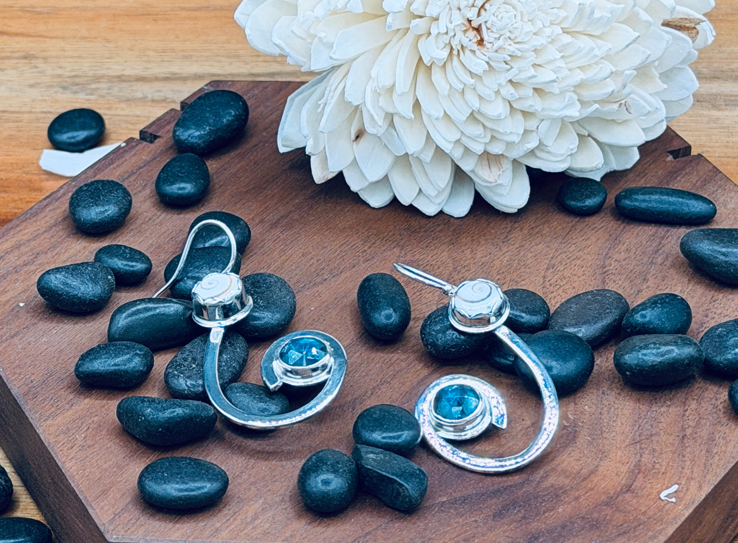 Kyanite and Shiva Shell Wave Earrings