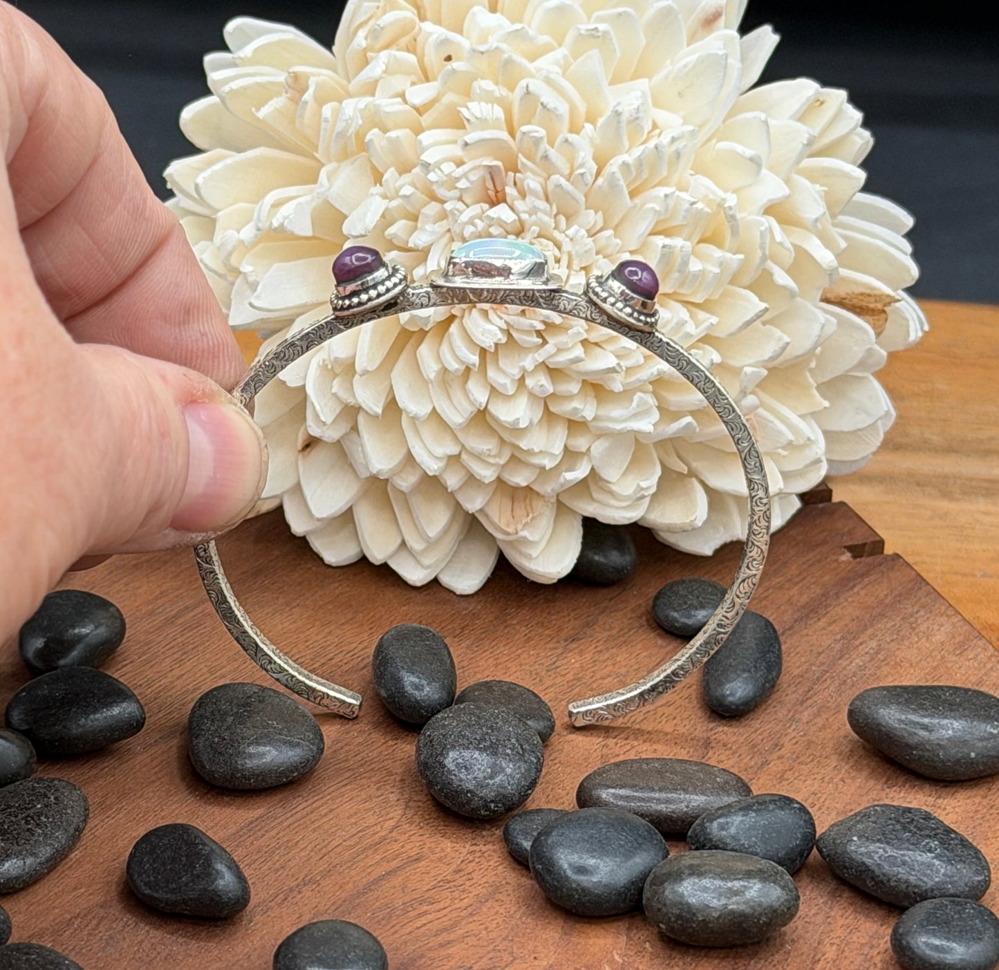 Ethiopian Opal and Silky Ruby Cuff