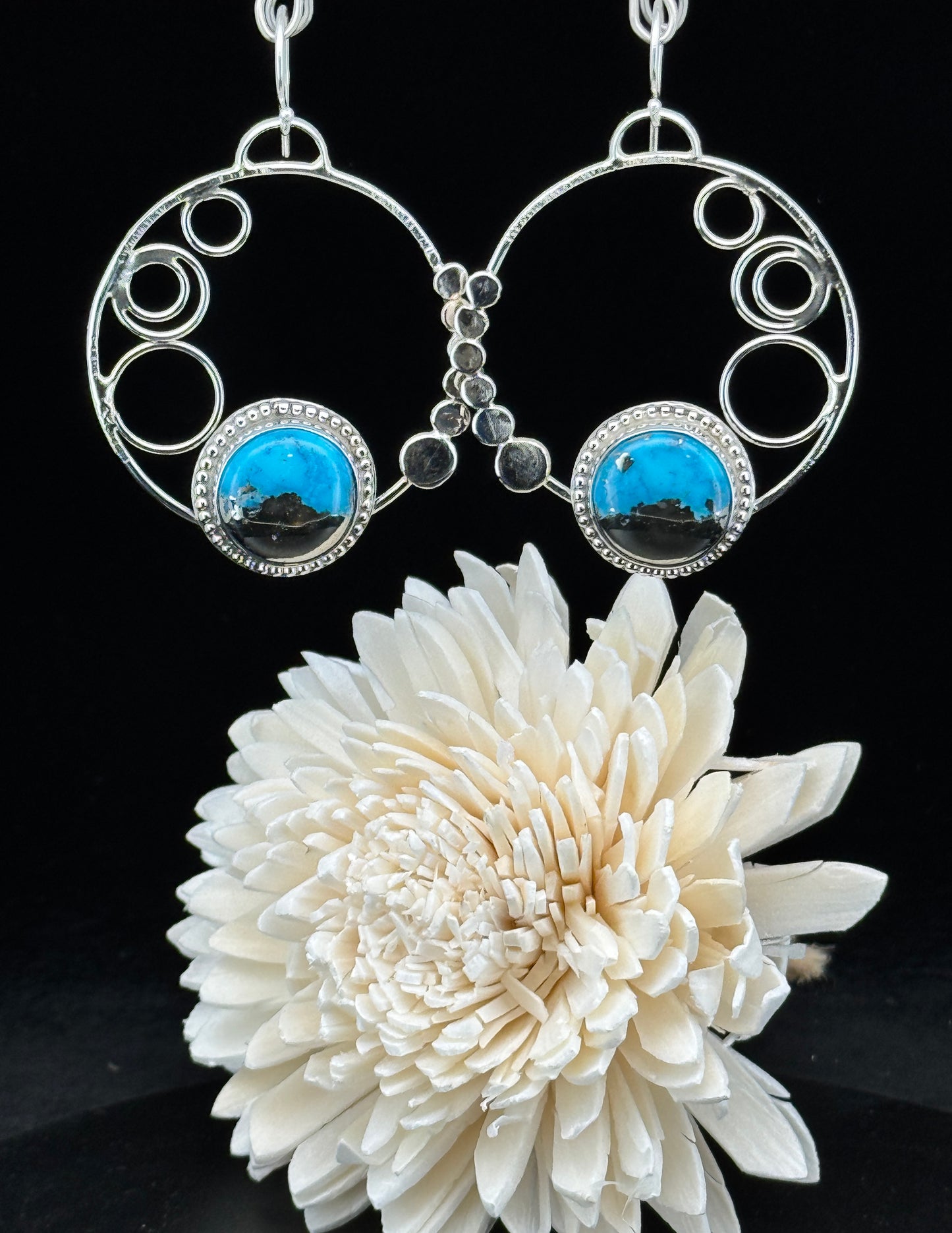 Persian Turquoise Sterling Silver Hoop Earrings