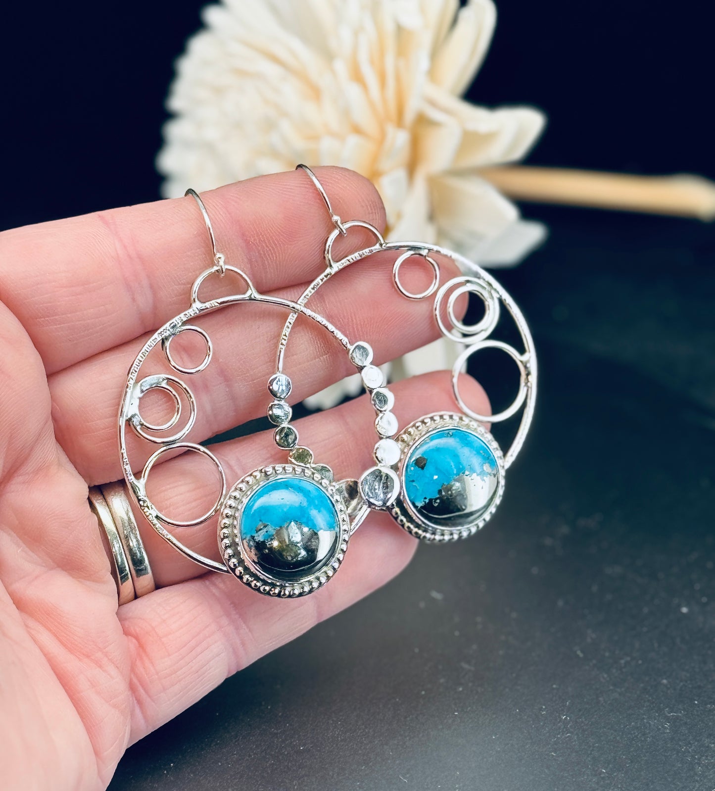 Persian Turquoise Sterling Silver Hoop Earrings