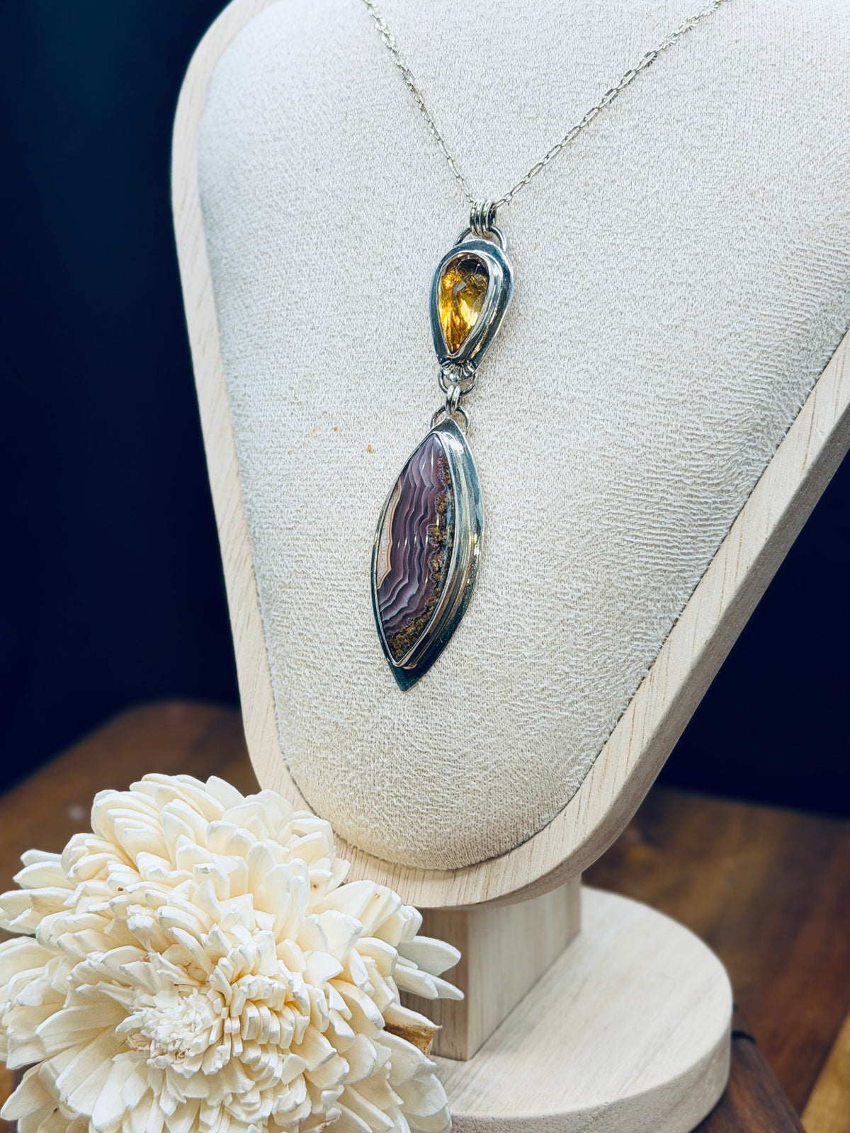 Agua Nueva Agate and Citrine Sterling Silver Pendant