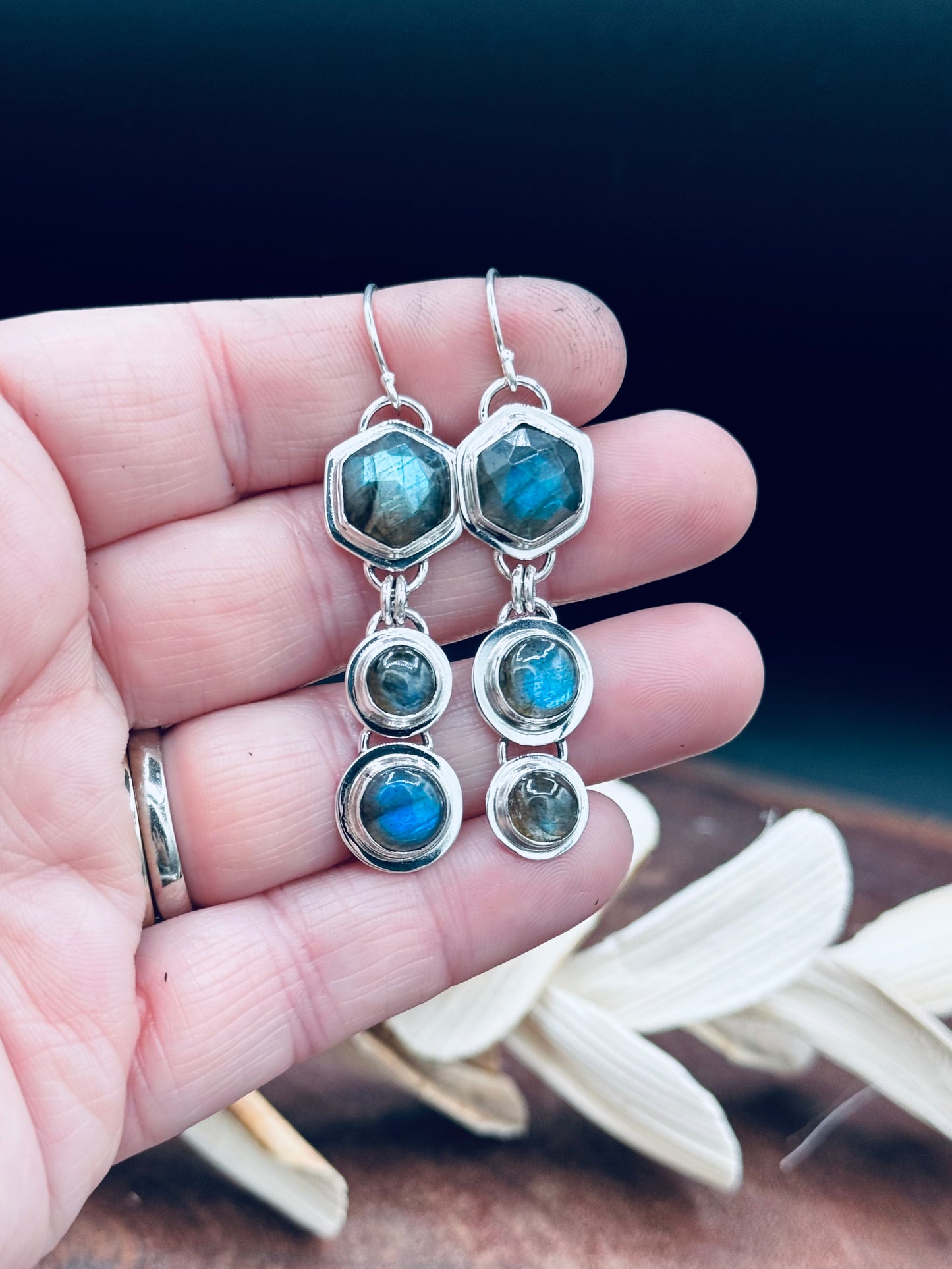 Triple Labradorite Sterling Silver Dangle Earrings